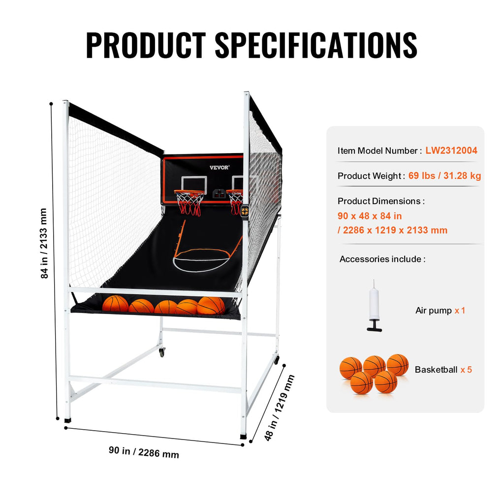 VEVOR Basketball Arcade Game Indoor, 2 Player Indoor Basketball Game, Home Dual Sport with 8 Game Modes, Electronic Scoreboard, and Inflation Pump,Adults