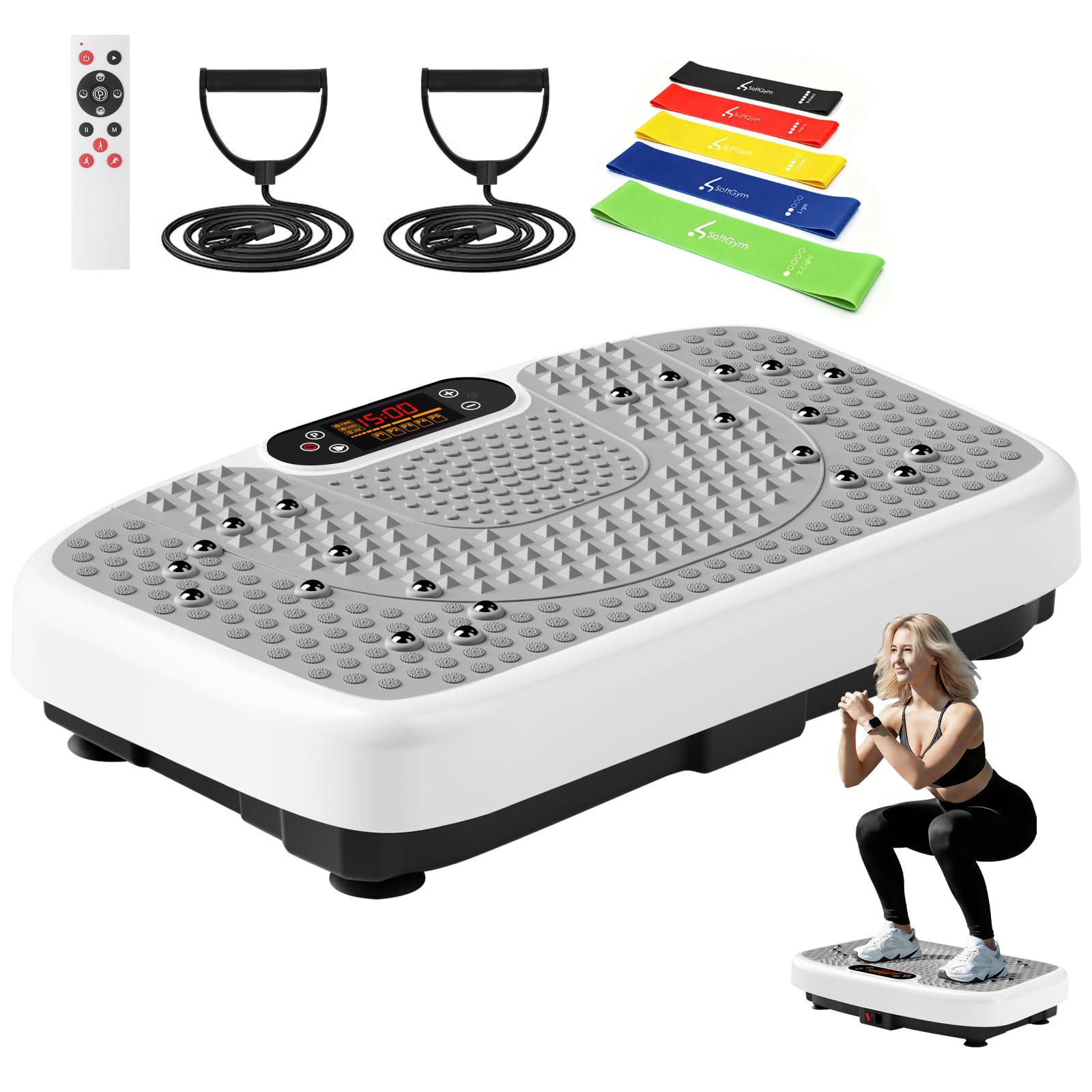 SoftGym Waver Vibration Plate Exercise Machine for Lymphatic Drainage Weight Loss,120 Speed Levels Vibrating Platform with Resistance Bands,Full-Body Workout Equipment for Muscle Toning