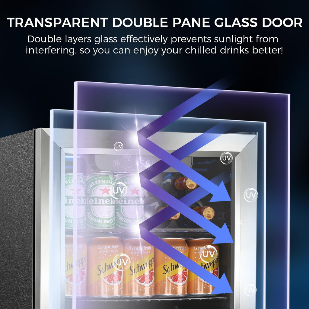 Electactic 50 Cans Beverage Refrigerator Cooler, 1.3 Cu.ft Mini Fridge Countertop Drink Cooler with Glass Door for Beer, Soda,Wine, Adjustable Digital Temperature Control for Home Dorm Bar, Black