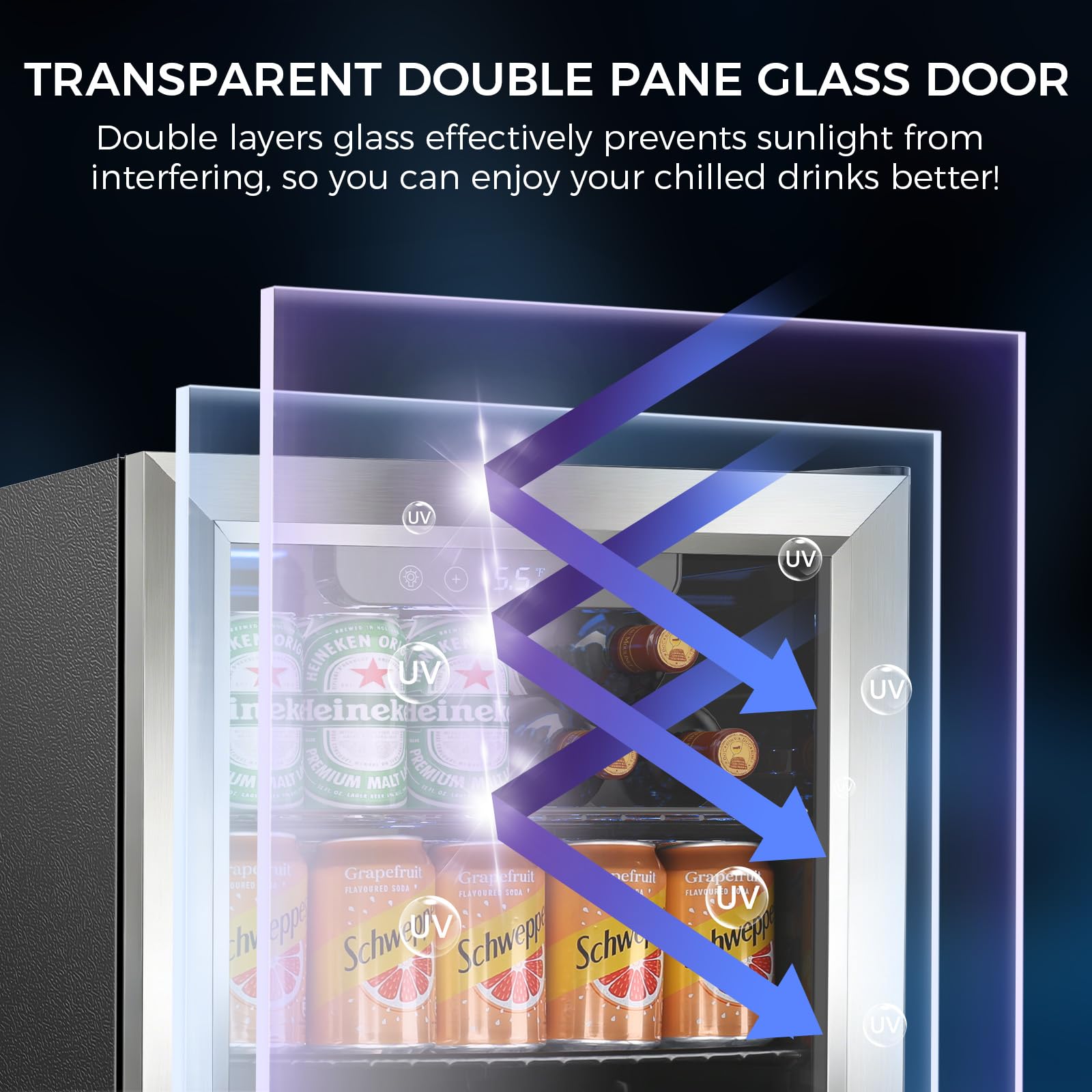 Electactic 50 Cans Beverage Refrigerator Cooler, 1.3 Cu.ft Mini Fridge Countertop Drink Cooler with Glass Door for Beer, Soda,Wine, Adjustable Digital Temperature Control for Home Dorm Bar, Black