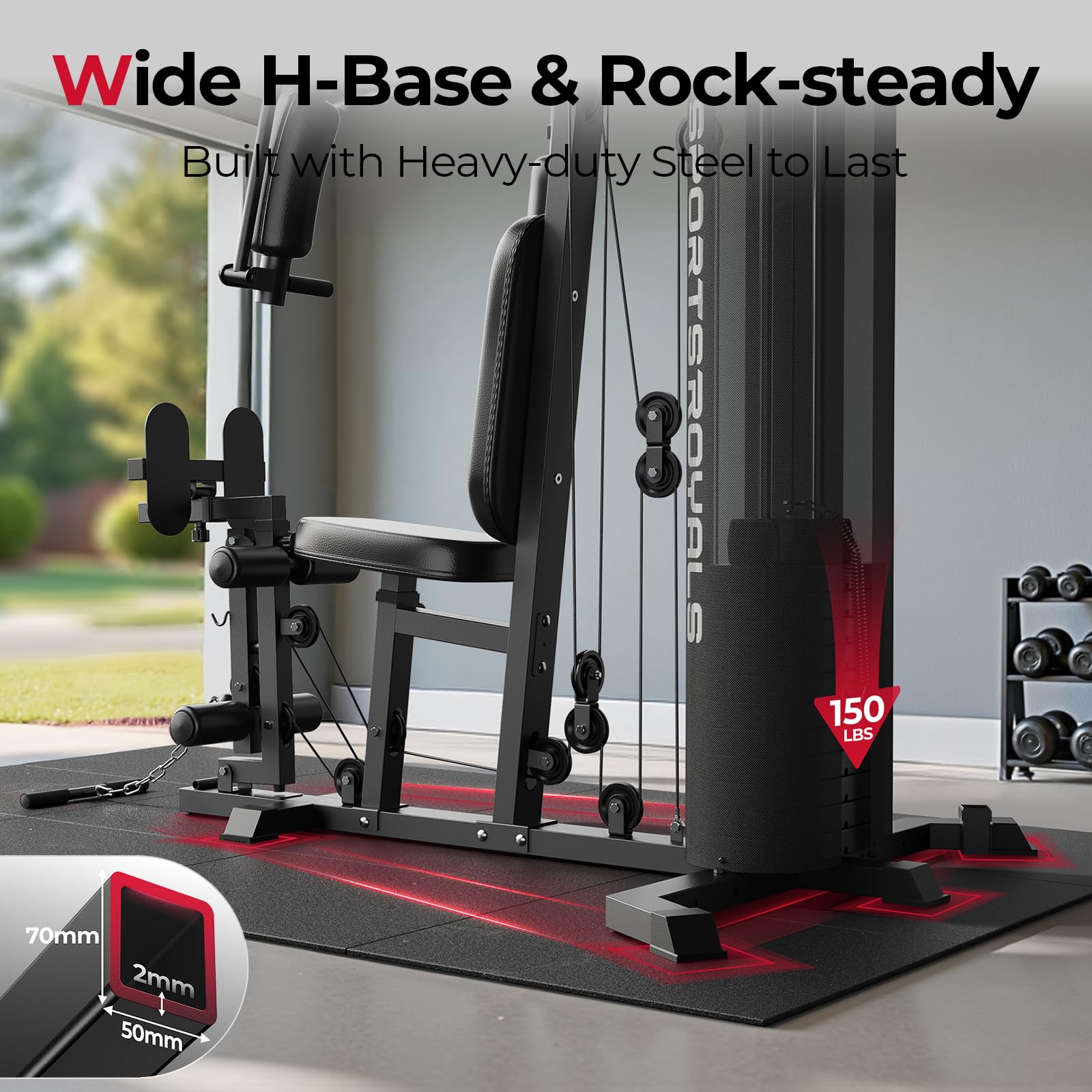 Sportsroyals Home Gym, Multifunctional Workout Station with Leg Press, 150LBS Weight Stack Full Body Workout Equipment for Home Exercise Fitness Strength Training