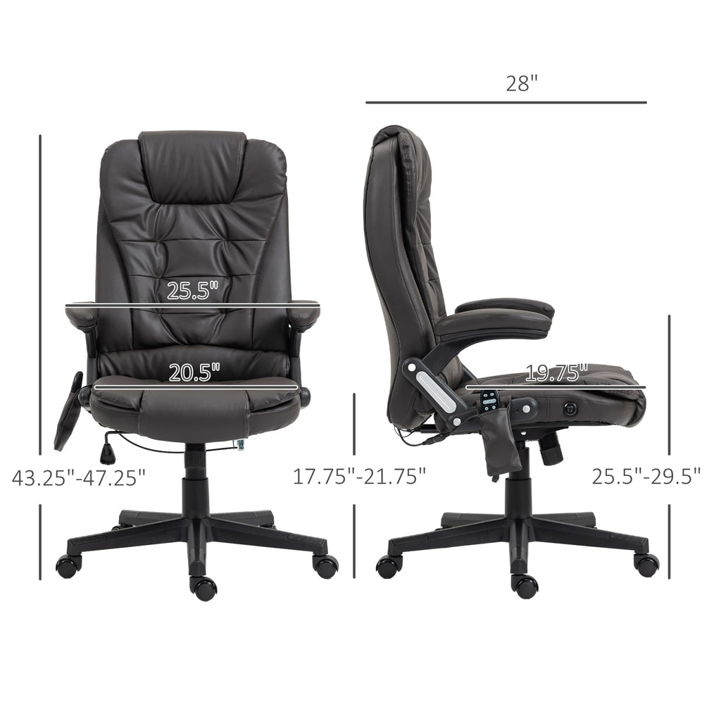 HOMCOM High Back Vibration Massage Office Chair with 6 Vibration Points, Heated Reclining PU Leather Computer Chair with Armrest and Remote, Brown
