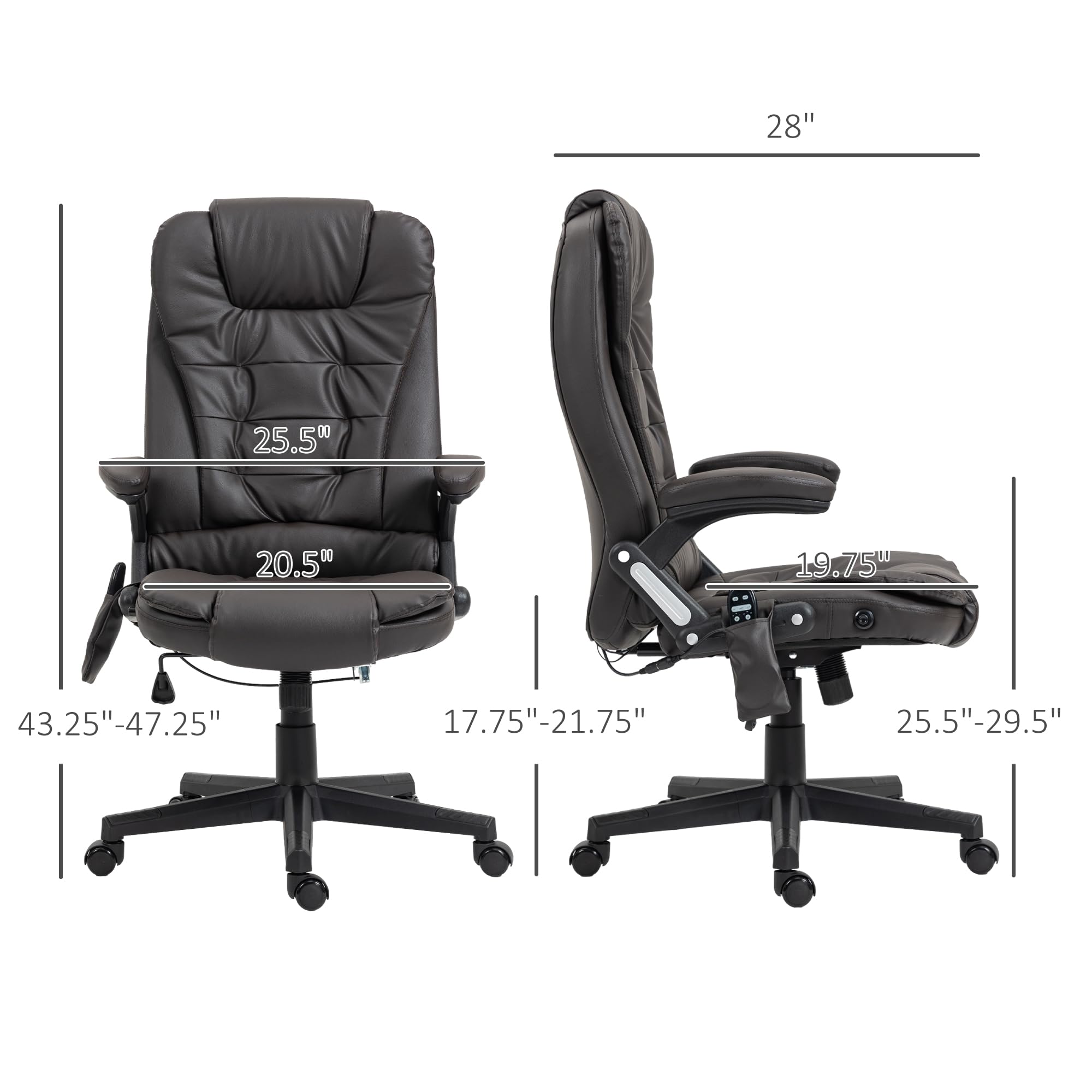 HOMCOM High Back Vibration Massage Office Chair with 6 Vibration Points, Heated Reclining PU Leather Computer Chair with Armrest and Remote, Brown