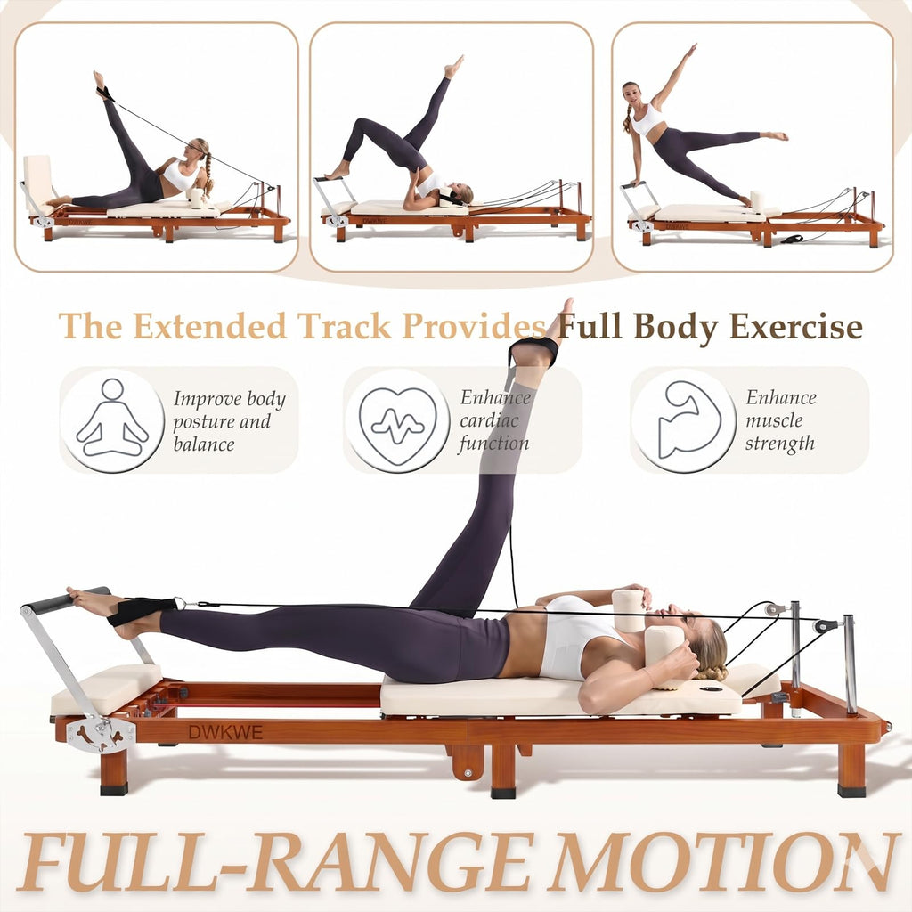 Foldable Pilates Reformer Machine – 88" Long Imitation Wood Frame with Jumpboard & Box Included, Dual Resistance System (Springs + Latex Tubes) for Full Body Workout, Home Gym Equipment for Women Men
