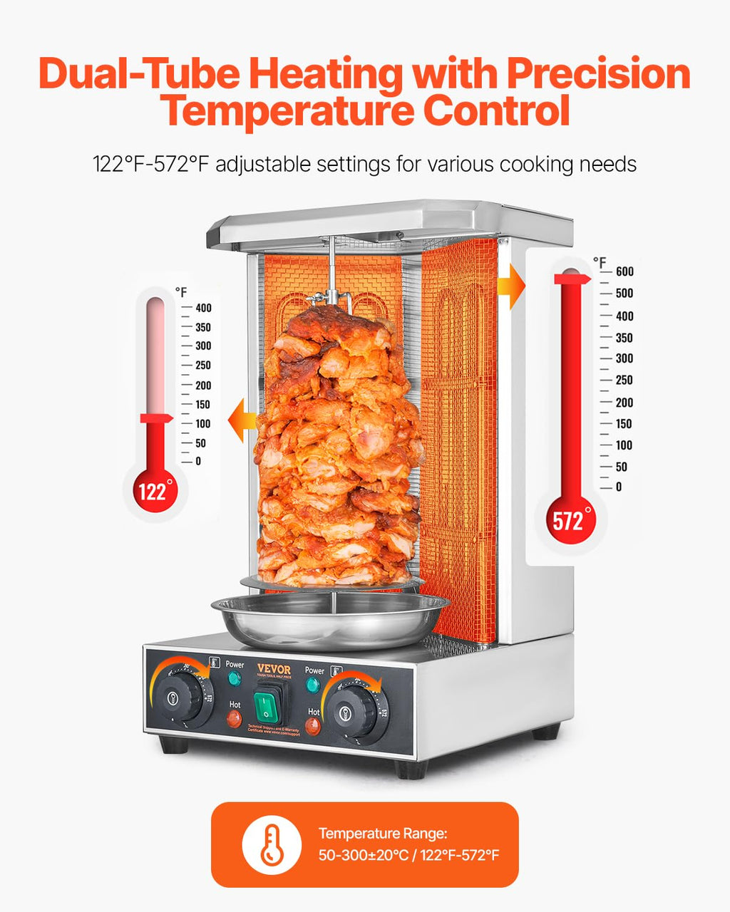 VEVOR Shawarma Grill Machine, Chicken Shawarma Cooker Machine Countertop, Electric Stainless Steel Broiler Gyro Rotisserie Oven Doner Kebab Machine, for Home Restaurant Kitchen Parties