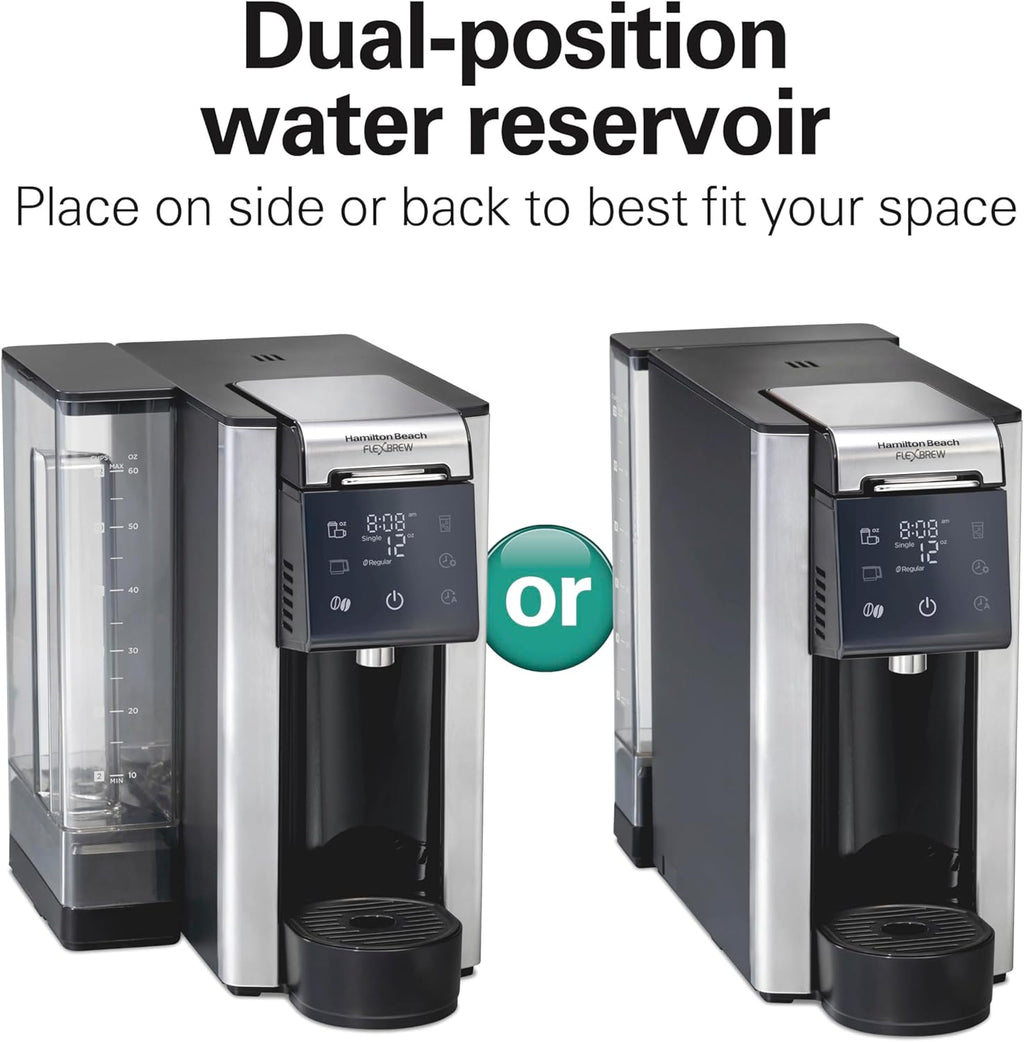 Hamilton Beach Flexbrew Advanced 5-in-1 Programmable 12 Cup Drip and Single Serve Hot & Iced Coffee Maker with Movable 60 oz Reservoir, Pod Packs and Grounds, Fast Brewing, Black