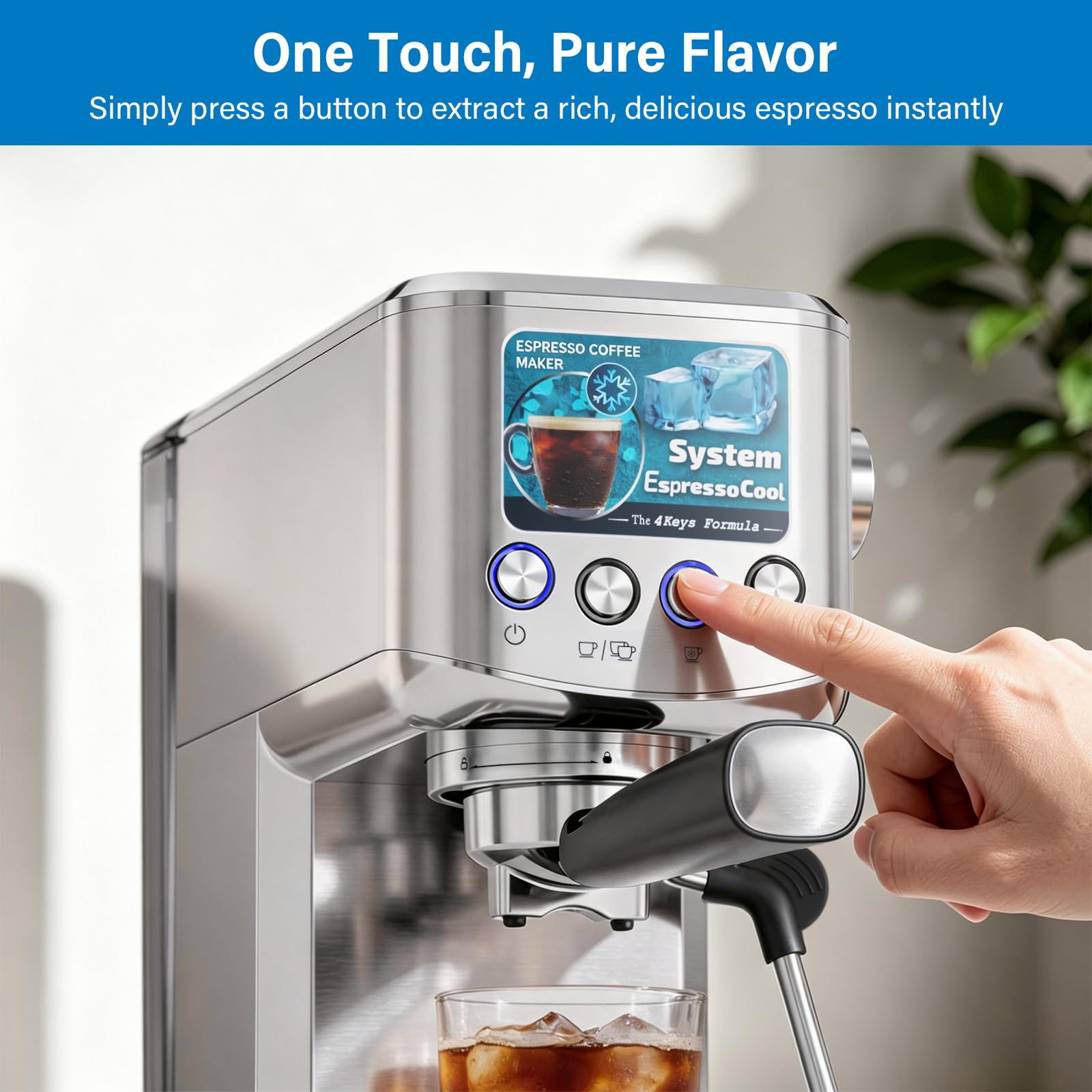 XIXUBX 20 Bar Espresso & Cold Brew Coffee Maker with Milk Frother, 42oz Removable Tank, Stainless Steel, Perfect for Cappuccino, Latte, Home & Office, Silver