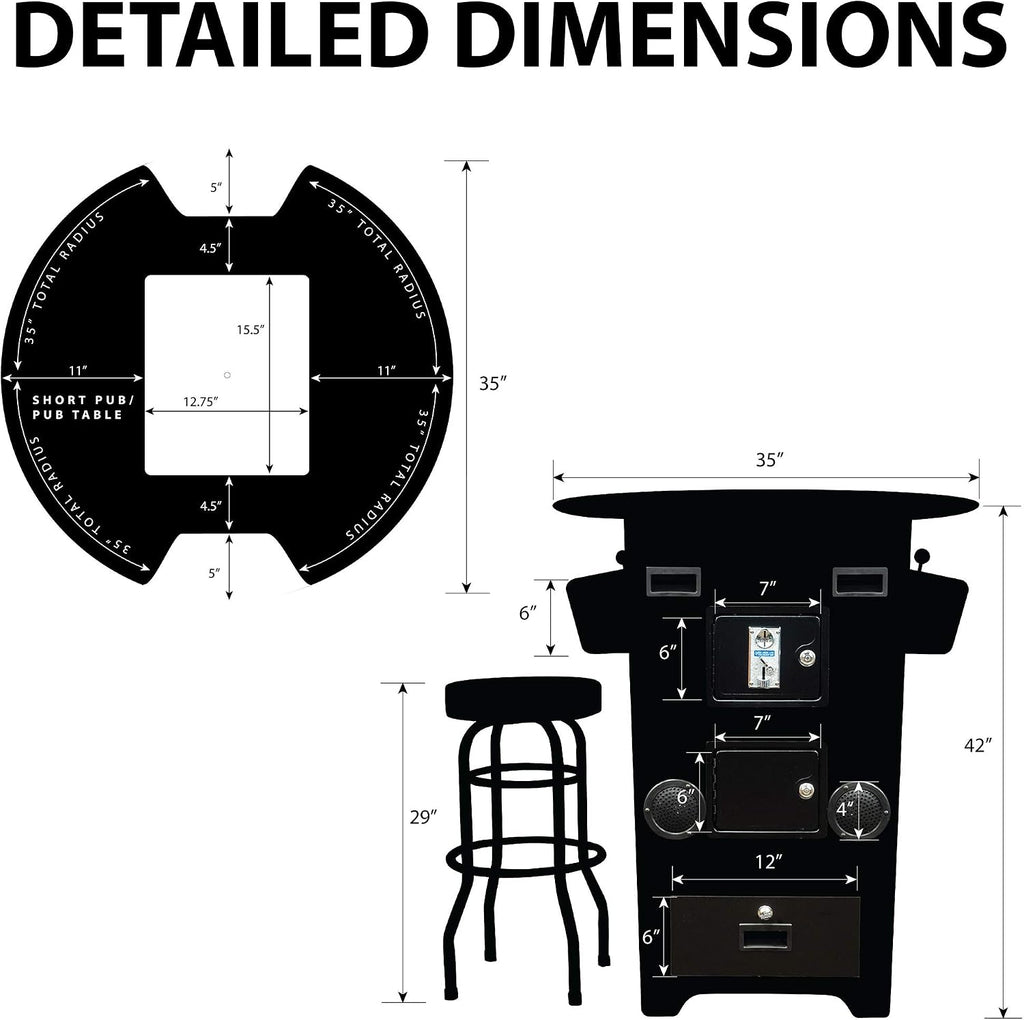 Creative Outdoor Distributor Full Size Commercial Grade Pub Arcade Machine, 2 Player, 412 Games, 22 LCD Screen, Round Glass Top, 2 Sanwa Joysticks, 2 Stools Included