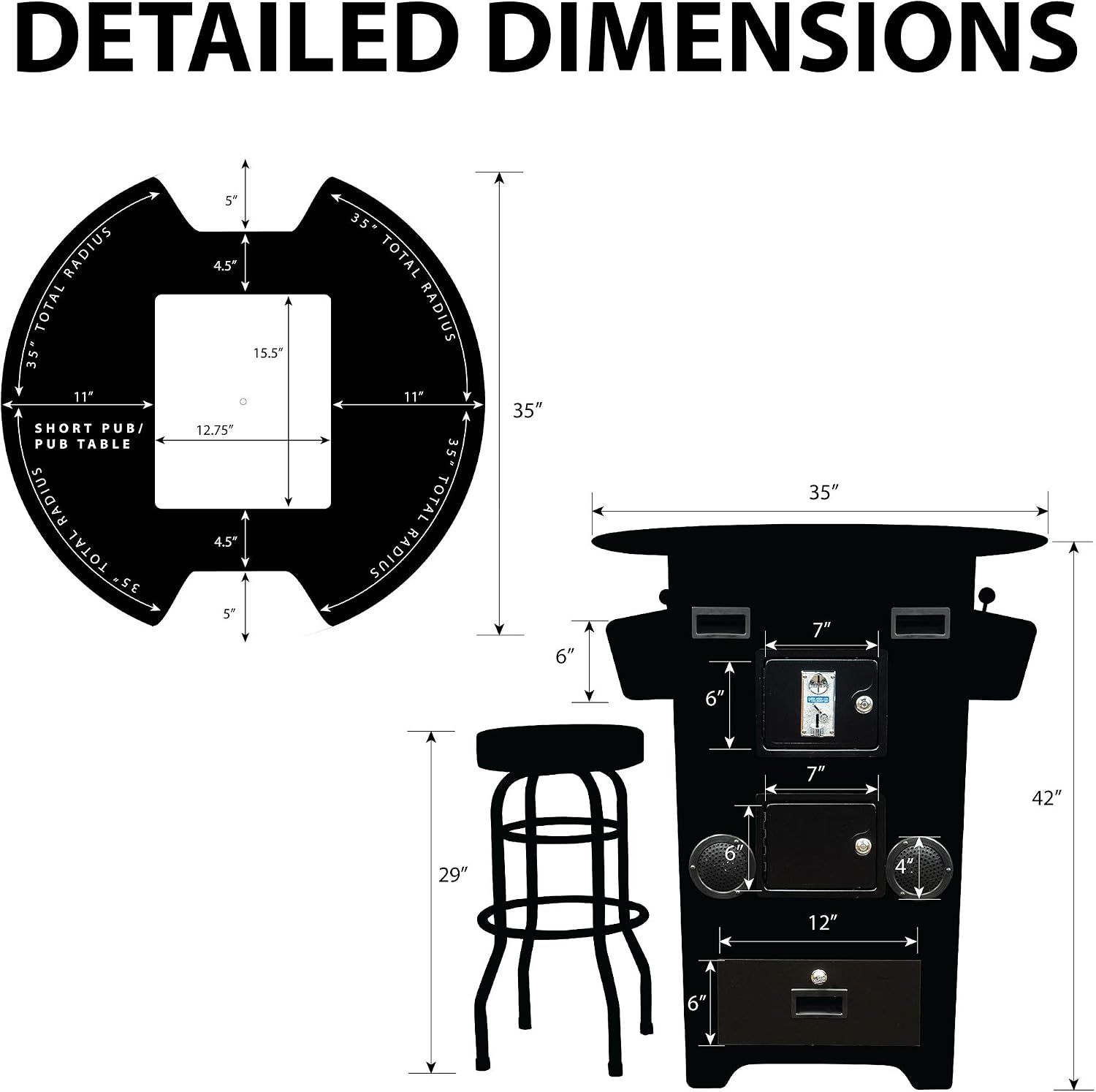 Creative Outdoor Distributor Full Size Commercial Grade Pub Arcade Machine, 2 Player, 412 Games, 22 LCD Screen, Round Glass Top, 2 Sanwa Joysticks, 2 Stools Included