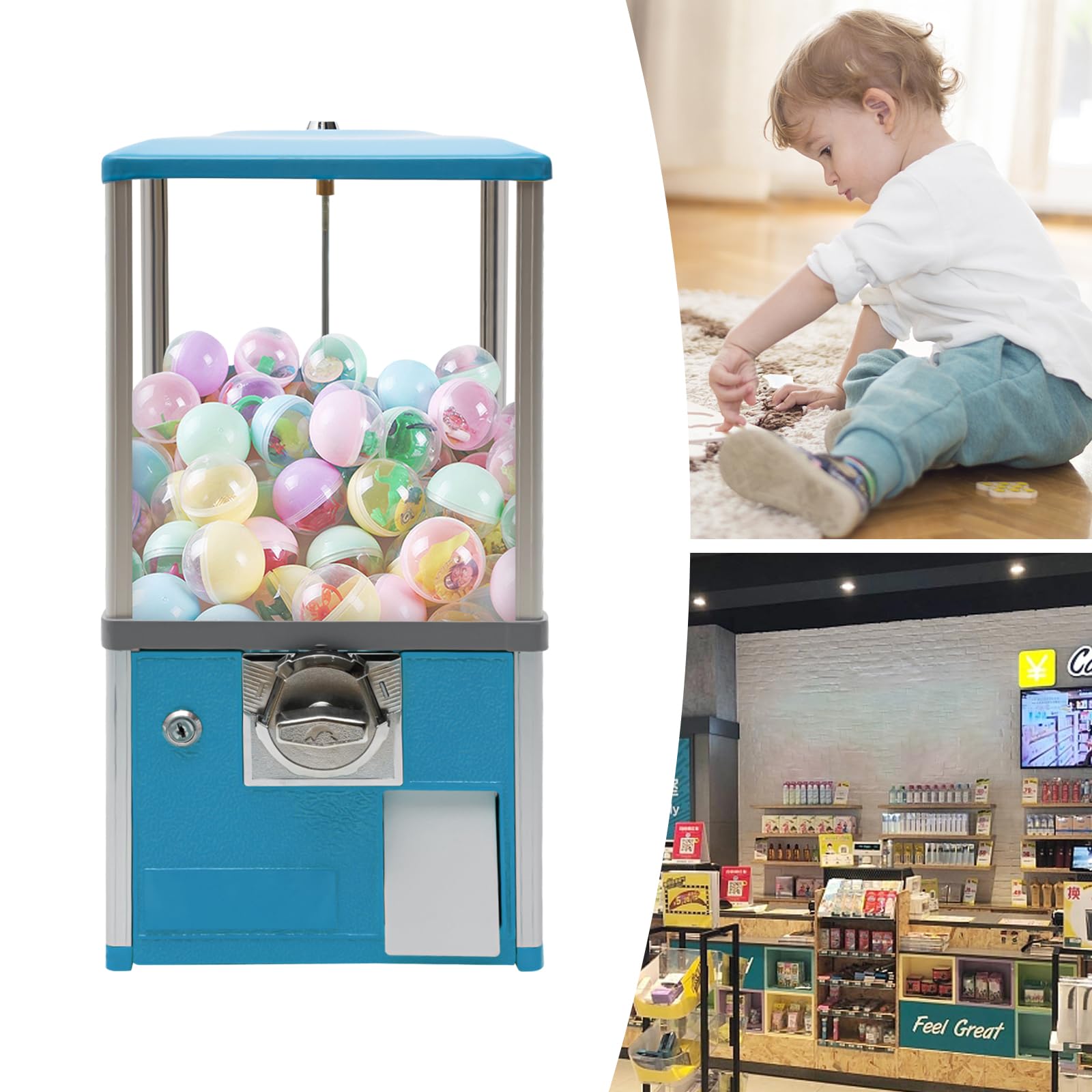 25-Cent Capsule Vending Machine, Commercial Big Capsule Gachapon Machine for Sale One-Piece Gumball Machine for Kids Great Attraction Mini Vending Machine (Ball Diameter 4.5-5.0cm/1.77-1.97in) (Green)
