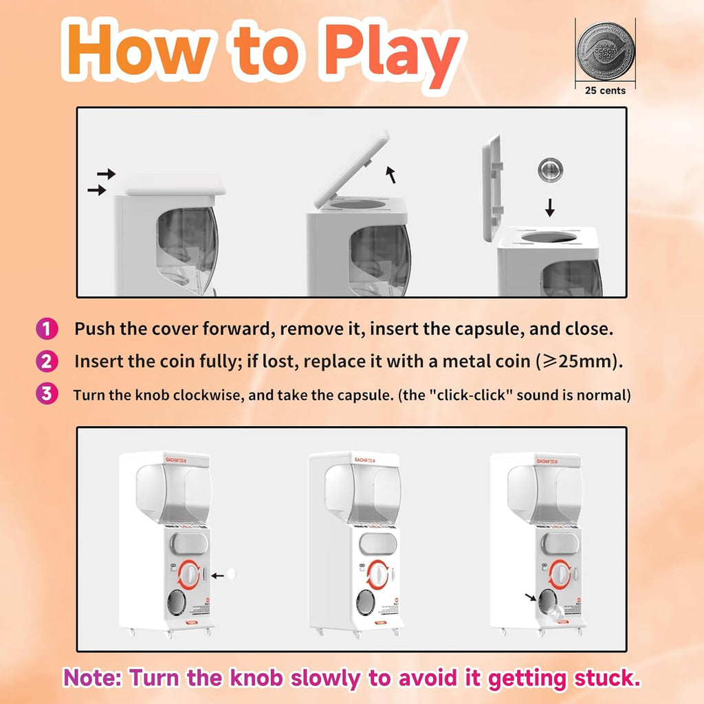 Capsule Vending Machine Toy Mini Vending Machine for Kids & Adults 25 Cents Coin Operated Gumball Prize Machine Capsule Toys Dispenser Claw Machine for Kids Game Gifts Raffle