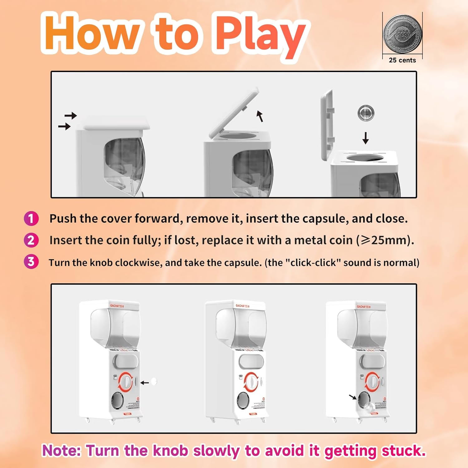 Capsule Vending Machine Toy Mini Vending Machine for Kids & Adults 25 Cents Coin Operated Gumball Prize Machine Capsule Toys Dispenser Claw Machine for Kids Game Gifts Raffle