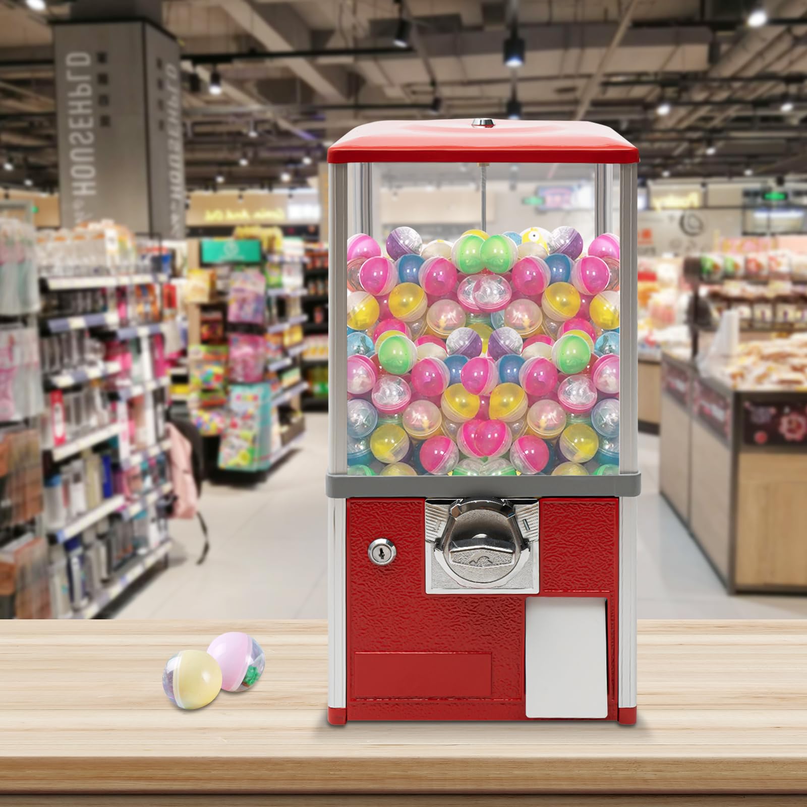 Vending Machines, 25 Cents Coin Operated Vending Machine Commercial Large Capacity Gumball Machine Capsule Toys Vending Dispenser Vending Machine for Amusement Parks, Retail Stores (White)