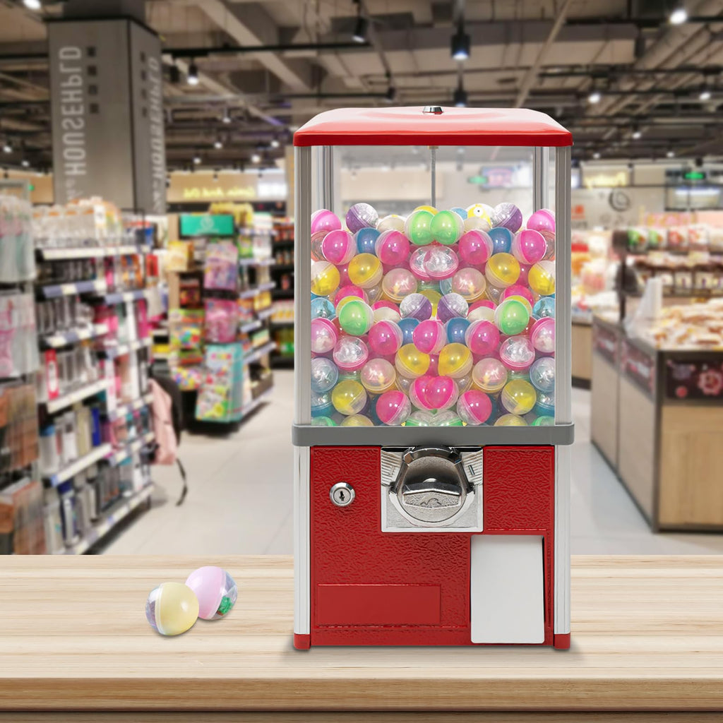 25 Cents Coin Operated Vending Machine, Capsule Vending Machine for Kids, Commercial Toy Vendor with Key Lock, Bubble Gum Ball Dispenser for Arcades Retail Stores, 1.77-1.97in Toys (Green)