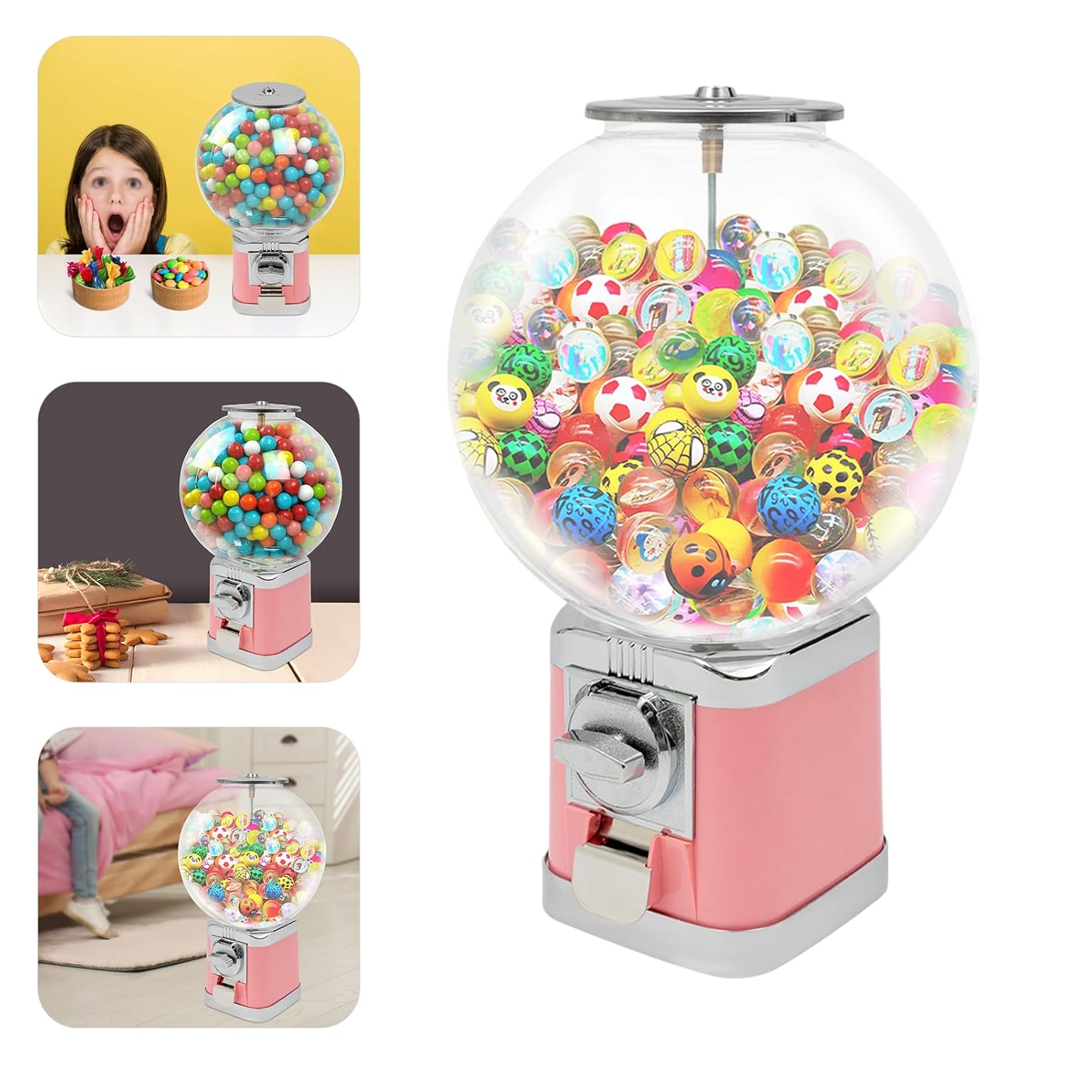 Vending Machine Candy Gumball Machine, Commercial Vending Machine, Candy Vending Machine for 0.39-1.26in Gadgets, 19.68in Height, for Game Stores, Retail Stores Vintage Style Clear, Pink