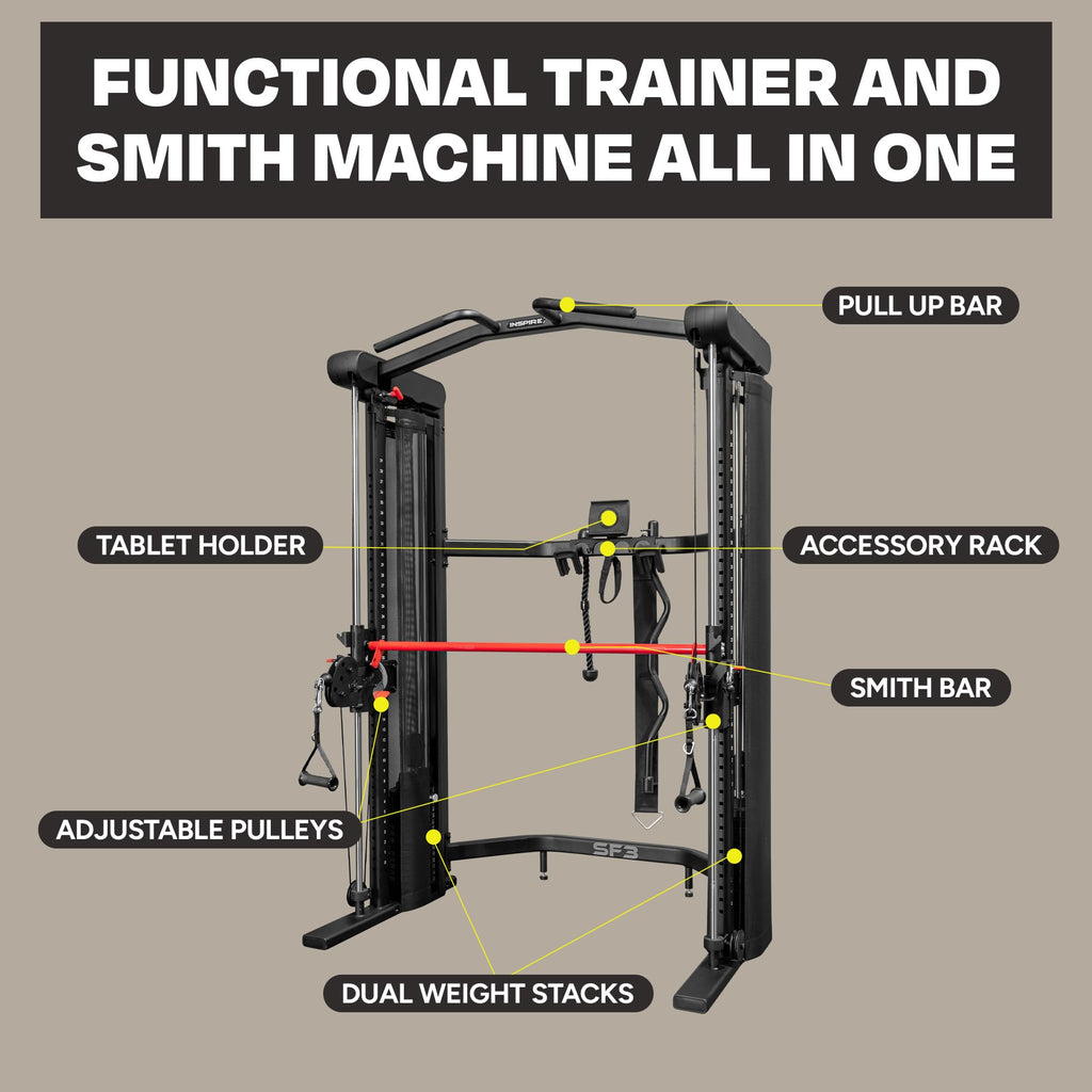 Inspire Fitness FTX Functional Trainer - Compact at Home Workout Machine with Accessories - Space Saving Design - Home Gym Cable Machine and Two 165 lb Weight Stacks