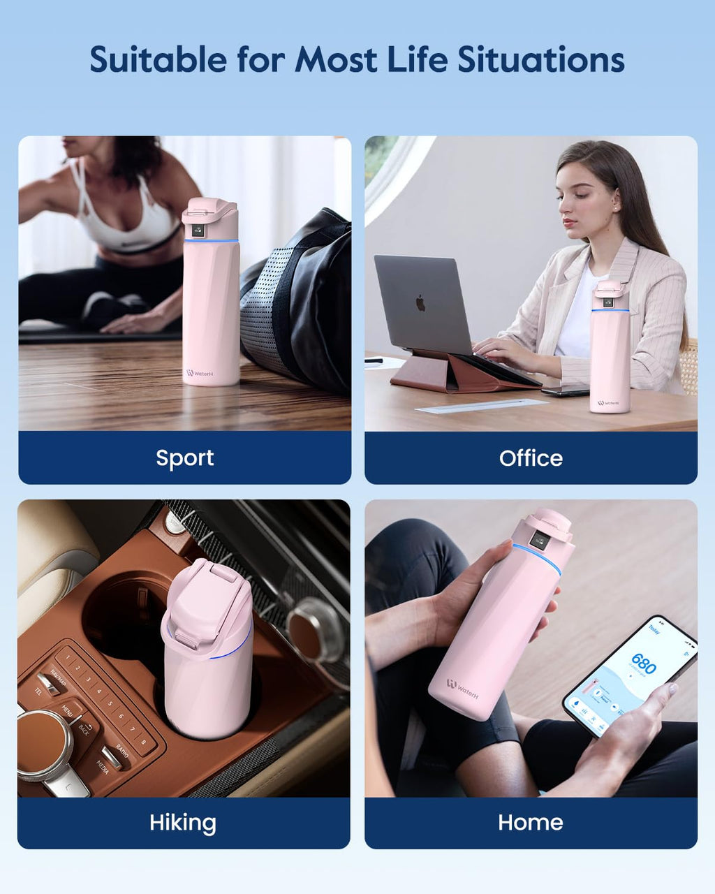 BOOST Smart Water Bottle that Reminds You to Drink, 24oz BPA-Free Stainless Steel Vacuum Insulated, Wide Mouth Water Tracker Bottle with APP for School, Gym, Office, Ideal for Father's Day