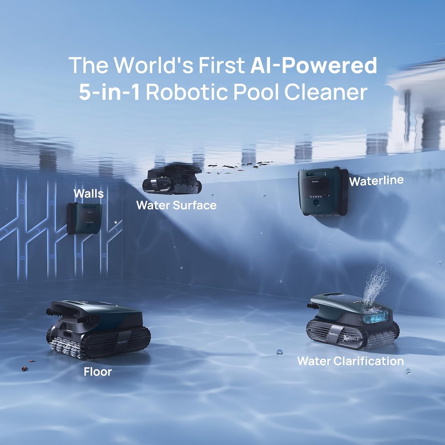 Beatbot Aquasense X Robotic Pool Cleaner with AstroRinse Cleaning Station — Hands-Free Cleaning, AI Vision, All-in-One Cleaning, Smart Navigation, Debris Detection, 23L Debris Bin, Voice Control