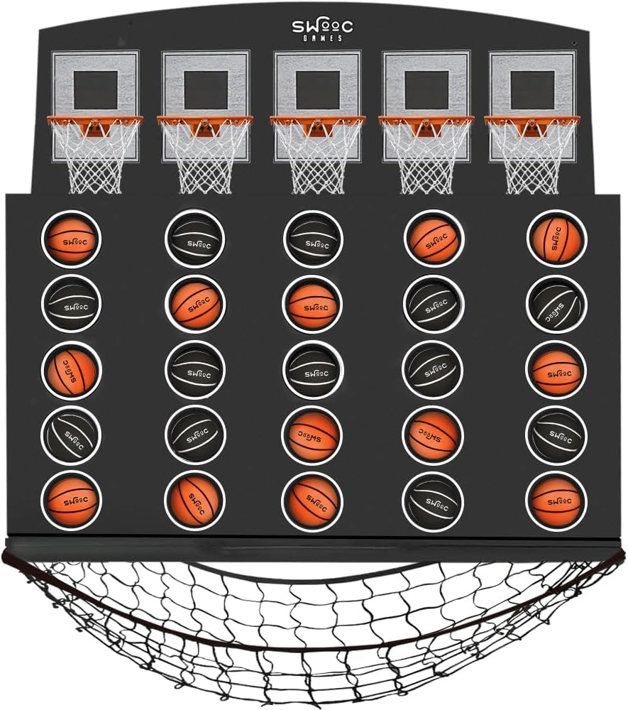 Swooc Games - Low Post Lineup™ | Wall Mounted Giant Basketball 4 In A Row w/ 5+ Games | Basketball Hoop For Room Wall Games | Game Room Games | Mini Basketball Hoop Indoor Connect | Four In A Row Game