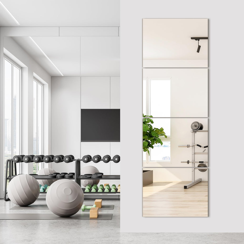 TRAHOME Wall Mirror Tiles, 16"x12"x12PCS Full Length Home Gym Mirror for Garage, Bedroom, Living Room, Over The Door