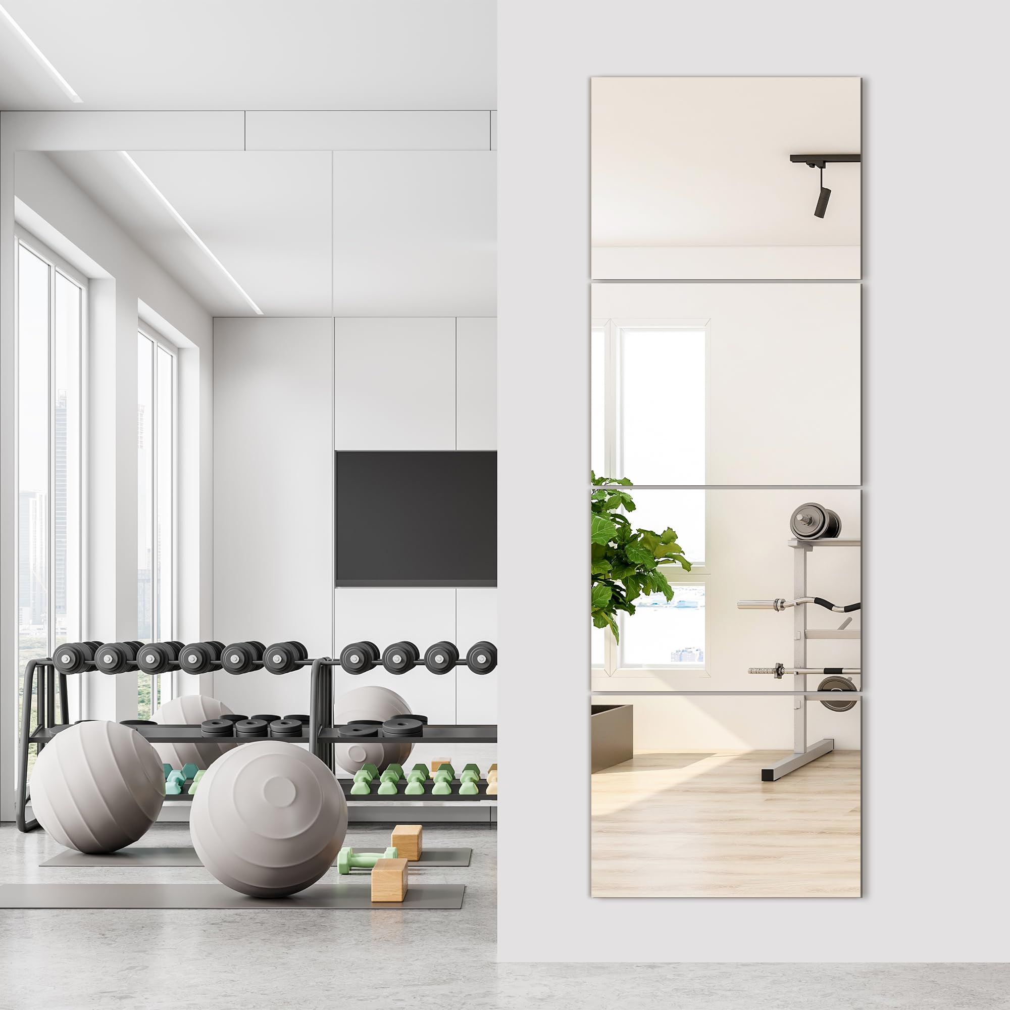 TRAHOME Wall Mirror Tiles, 16"x12"x12PCS Full Length Home Gym Mirror for Garage, Bedroom, Living Room, Over The Door