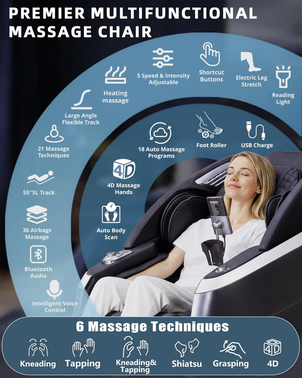 4D Full Body Massage Chair with Flexible 166° Track, Reading Light, 18 Massage Modes, 11 Techniques, 36 Airbags, Zero Gravity Recliner with Yoga Stretch and Foot Massage Beige