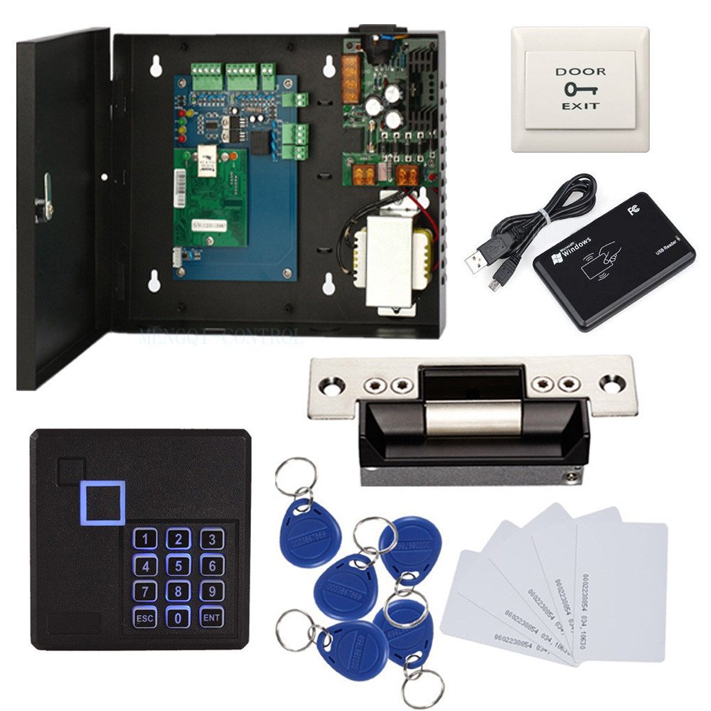 4 Doors RFID/Password Door Lock System Smart Access Control Keyless Entry Systems Keypad Reader Electric Magnetic Lock 110V Power Supply Box (Phone APP Remote Open Door)