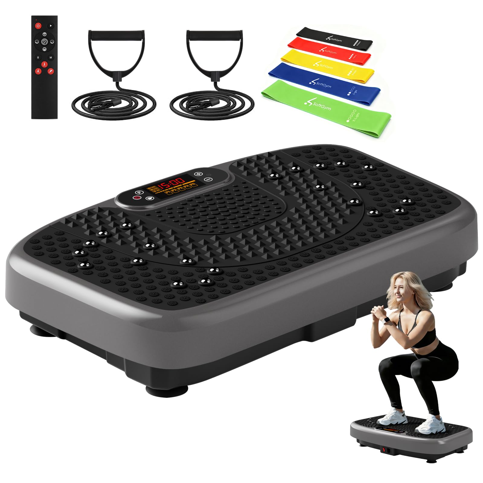 SoftGym Waver Vibration Plate Exercise Machine for Lymphatic Drainage Weight Loss,120 Speed Levels Vibrating Platform with Resistance Bands,Full-Body Workout Equipment for Muscle Toning