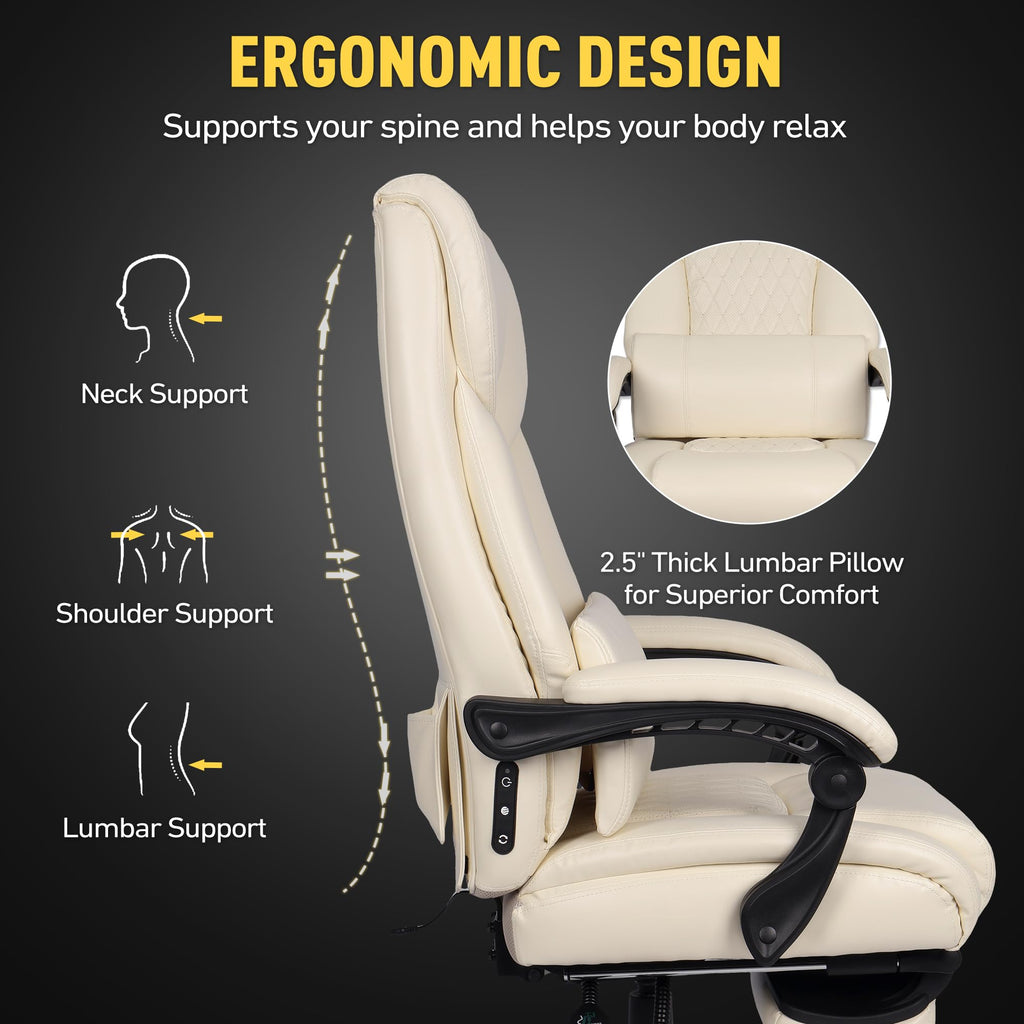 3D Kneading Massage Office Chair with Heat, 500 lbs Big and Tall Executive Computer Desk Recliner, Leather Electric Heated Chair with Footrest, Black