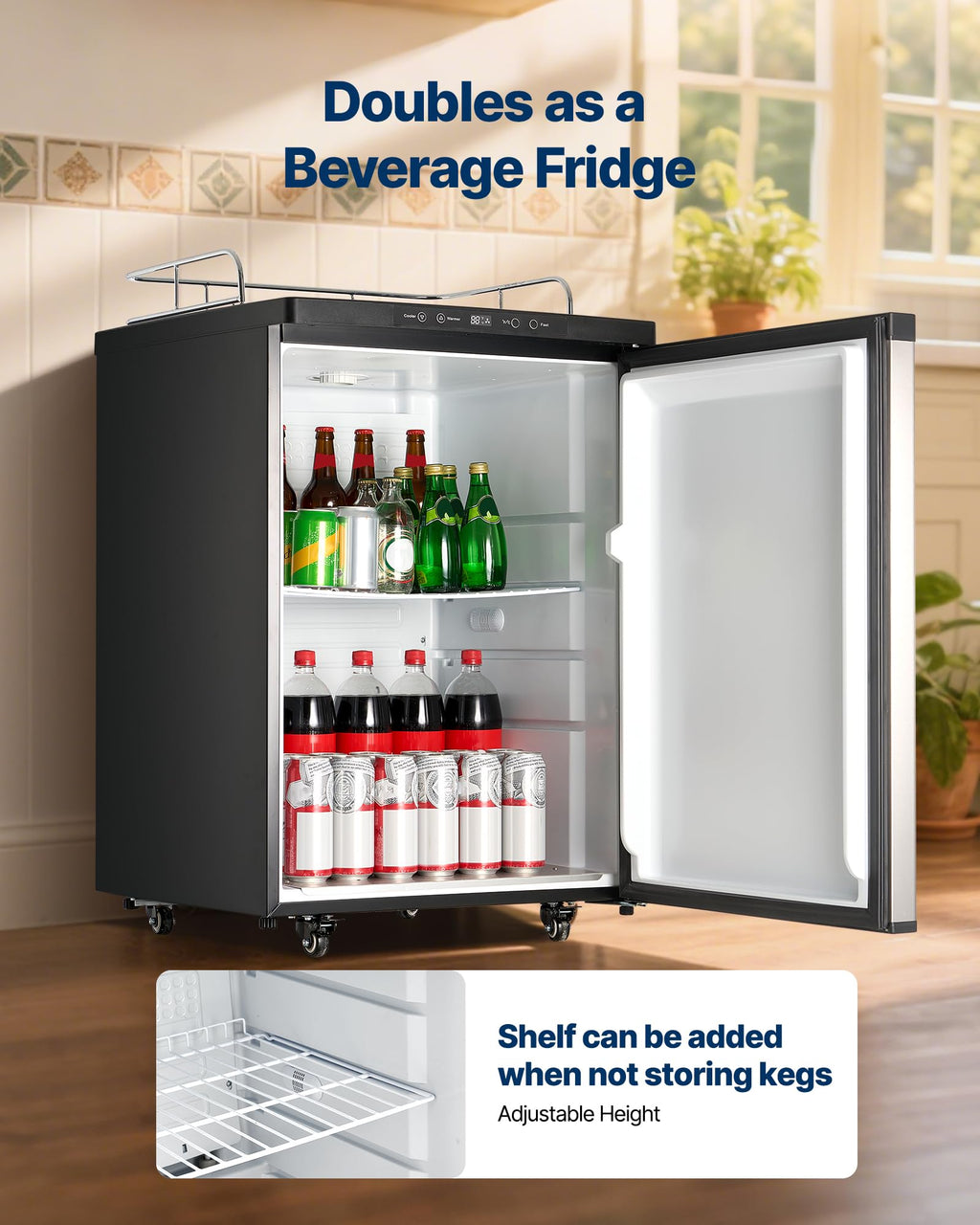 VEVOR Beer Kegerator, Dual Tap Commercial Draft Beer Dispenser for D system, Full Size Keg Refrigerator with 5lbs CO2 Tank, Hold 2 Sixth / 2 Ball lock keg, Black