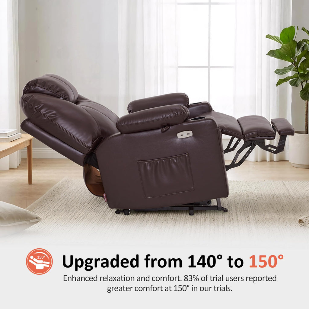 MCombo Electric Power Lift Recliner Chair Sofa with Massage and Heat for Elderly, 3 Positions, 2 Side Pockets, and Cup Holders, USB Ports, Faux Leather 7040 (Grey, Medium)