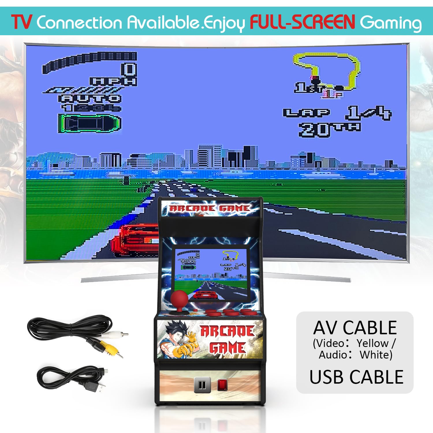 Mini Arcade Machine, Retro Gaming Console, Handheld Game Console with 156 Classic 16-Bit Video Games, 2.8 Inch Color Display, Rechargeable Battery, Support for TV Output, Birthday Present for Children