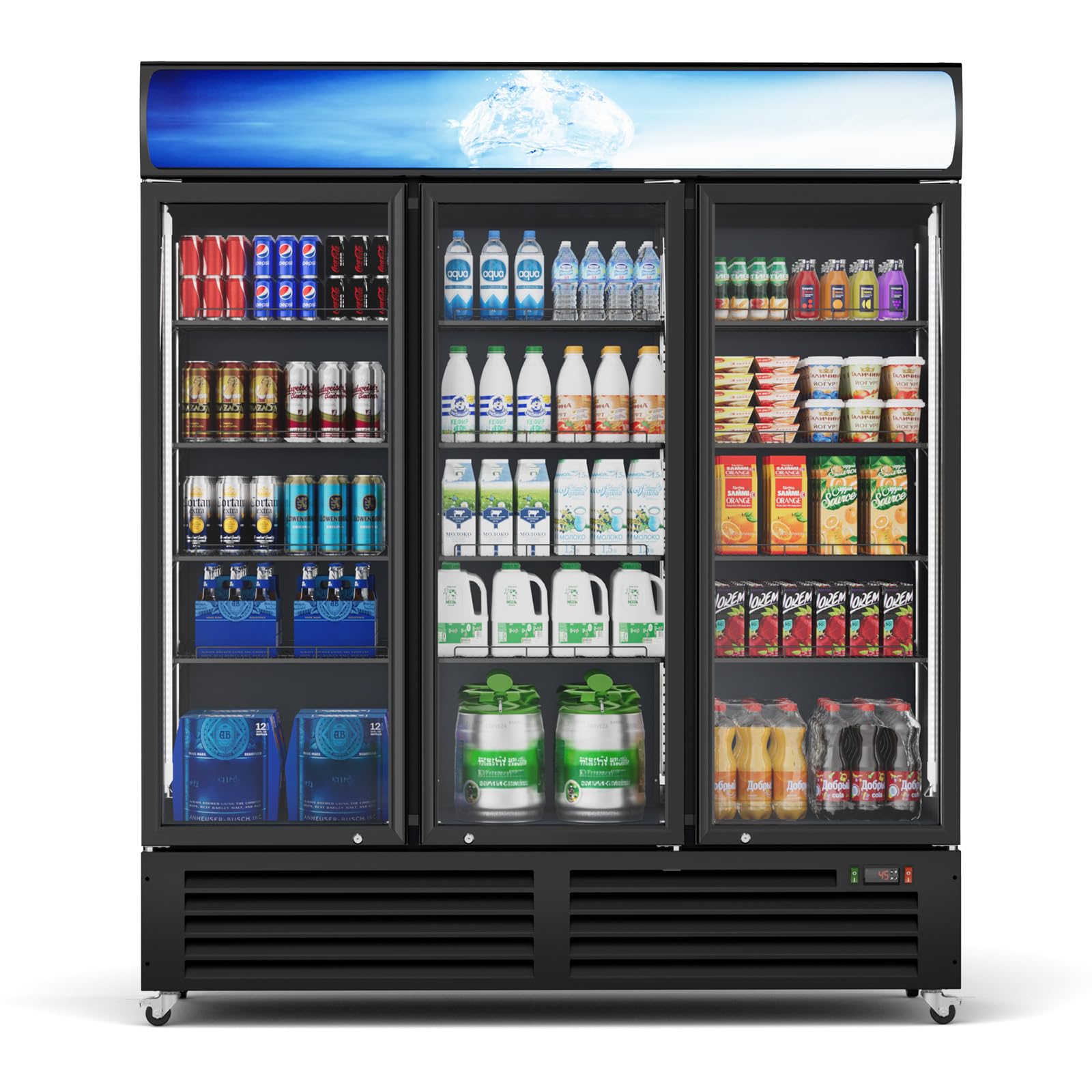 ETL & DOE Certified Commercial Beverage Refrigerator 14.8 Cu Ft, Commercial Display Fridge with Glass Door, Upright Merchandiser Refrigerator Cooler with Front LED Light for Stores, Restaurant, Office