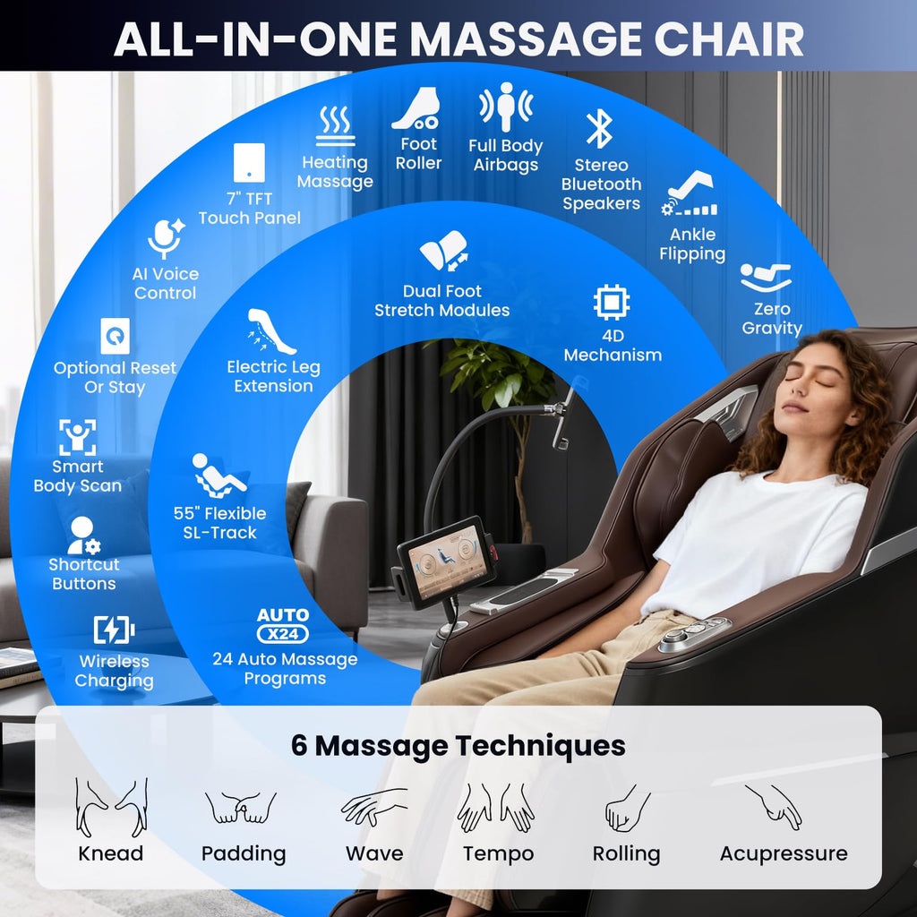 4D Massage Chair Full Body, Unique 2026 Space Walk & Ankle Stretch, Zero Gravity SL-Track Shiatsu Massage Chair Recliner with Electric Calfrest Extension & Foot Rollers, AI Voice, S002 White