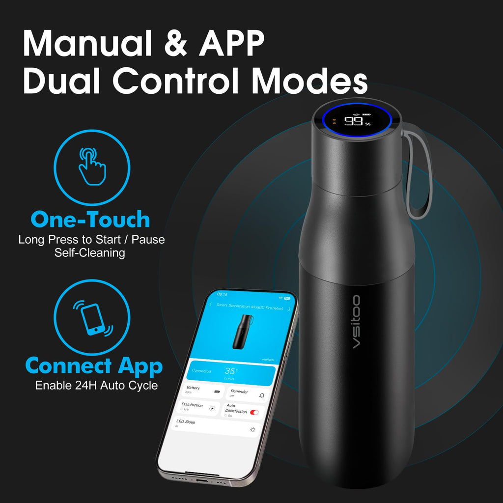 VSITOO 15oz Mini Smart Water Bottle，Self-Cleaning Insulated Bottle, Small Thermoses with AI, App & Touchscreen, Perfect Purse Water Bottle for Travel, Gym & Office, Pink