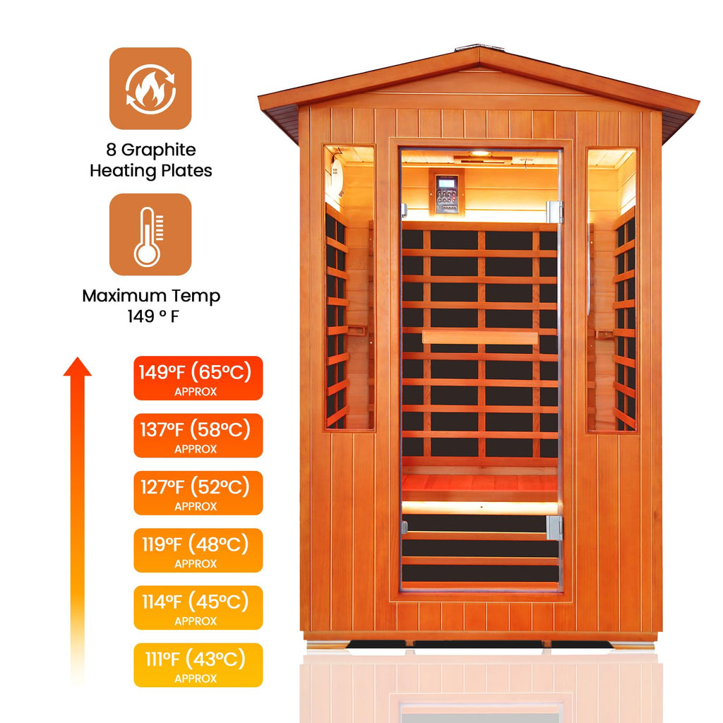2 Person Infrared Sauna Far Infrared Sauna Room for Home Indoor 2000W Low-EMF Wood Dry Sauna with Full Starry Sky Lights Ceiling in 7 Color Speaker Fast Heating Easy Assembly- 47.3*41.3*74.8 IN