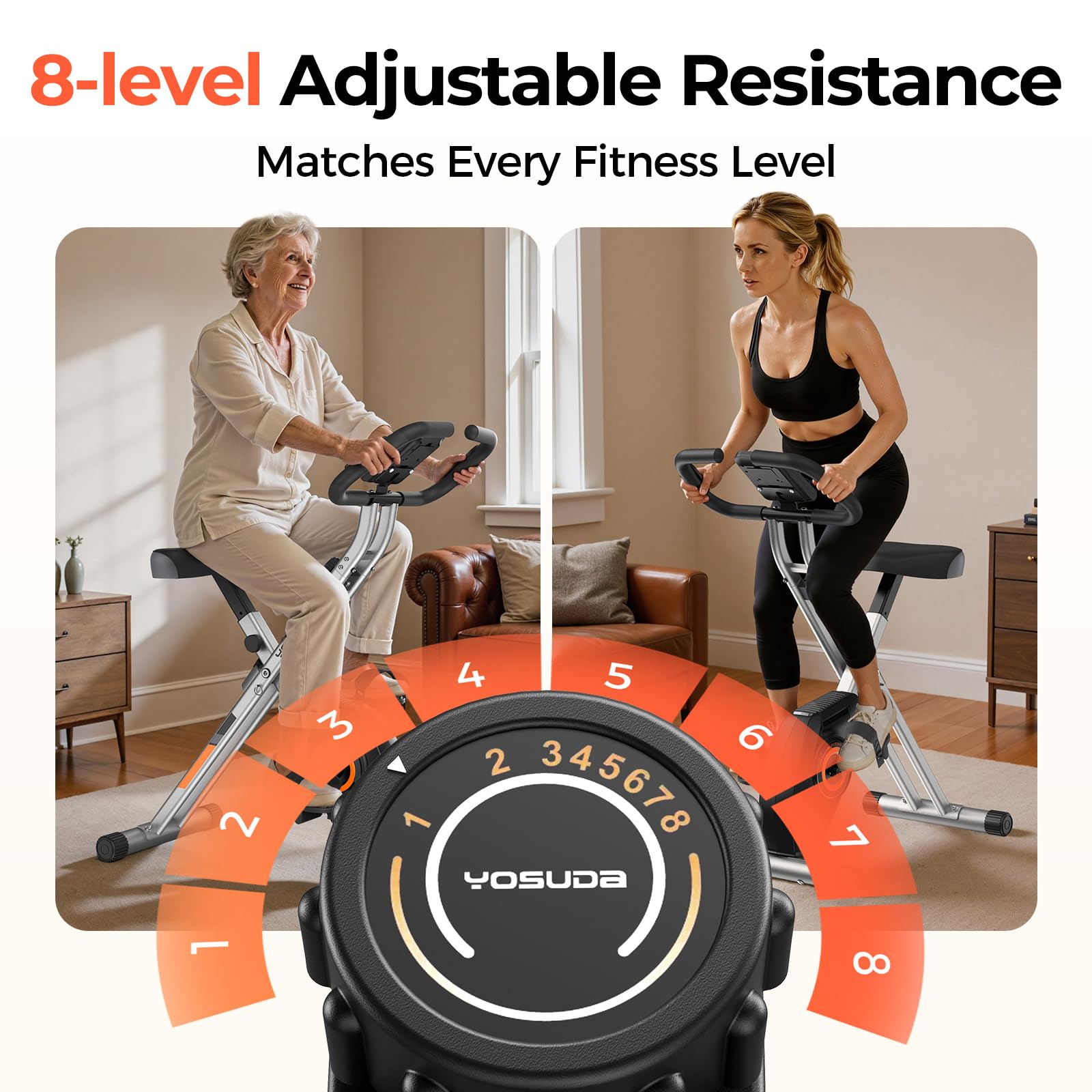 YOSUDA Folding Exercise Bike - 5 IN 1 Foldable Stationary Bike for Home Gym Workout, Upgraded Indoor Cycling Bikes with 6.6 LBS Flywheel, 380 LBS Capacity and 16-Level Magnetic Resistance, Back Support Cushion