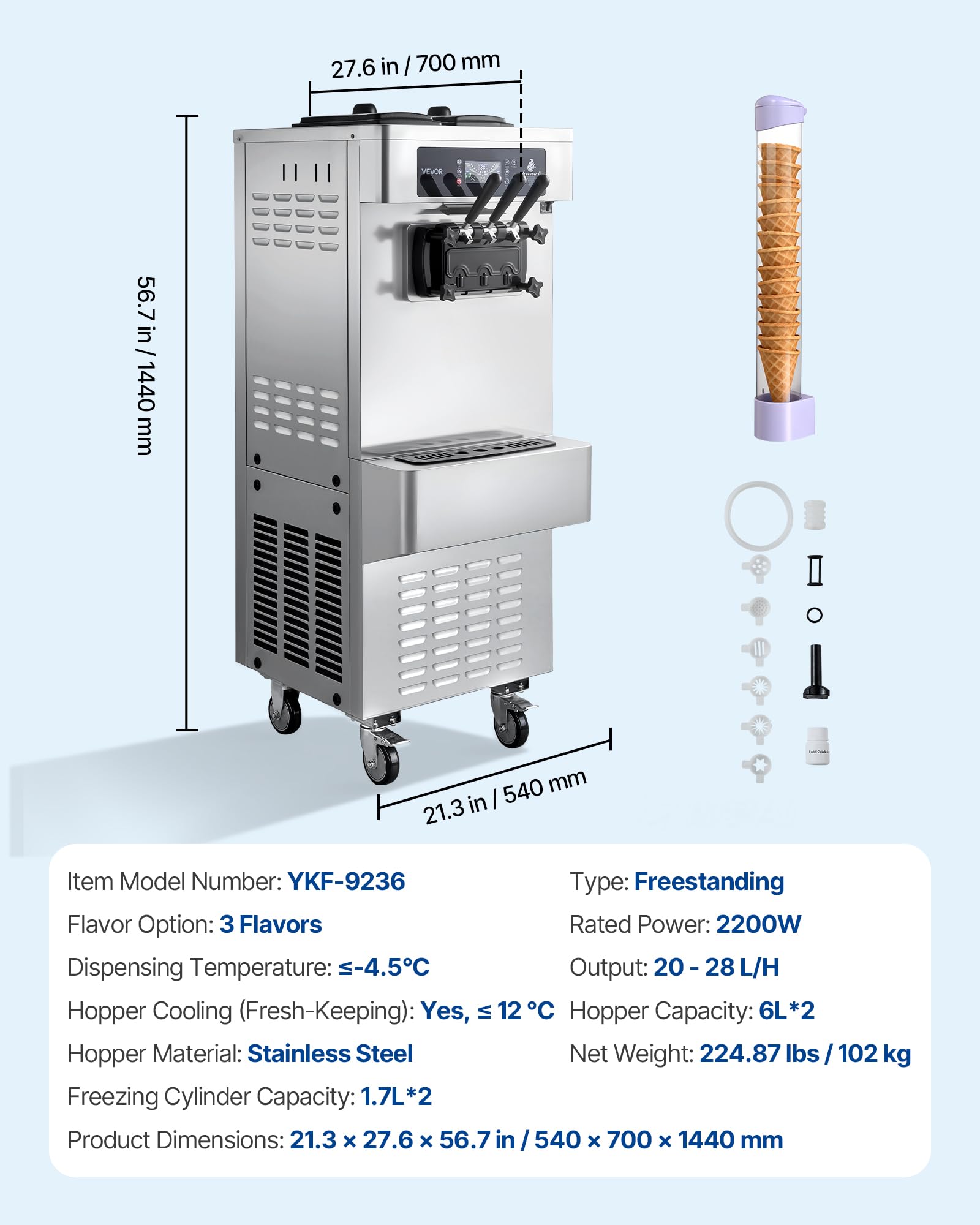 VEVOR Commercial Ice Cream Machine, 21 QT/H Soft Serve Ice Cream Maker with LCD Panel Auto Clean 3-Flavor Pre-cooling for Restaurant Snack Bar