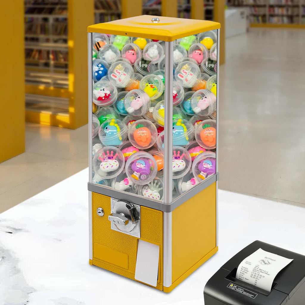 Commercial Candy Vending Machine, 4-Quarter Operated Toy Dispenser with Key Lock, 250-Capacity Capsule Vendor for Arcades Stores, 1.77-1.97in Toys (Black)