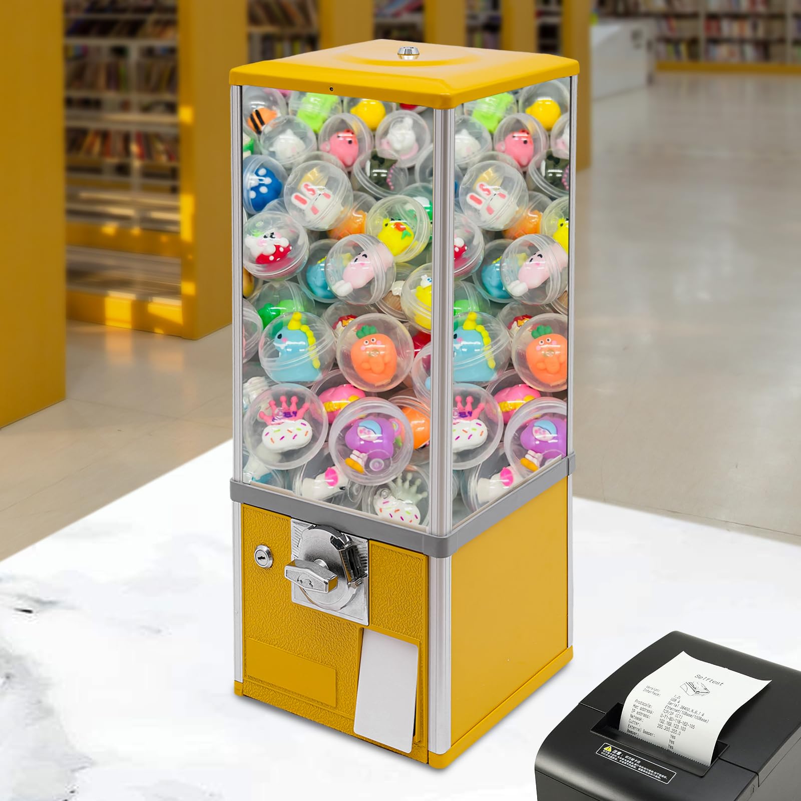 Commercial Candy Vending Machine, 4-Quarter Operated Toy Dispenser with Key Lock, 250-Capacity Capsule Vendor for Arcades Stores, 1.77-1.97in Toys (Black)