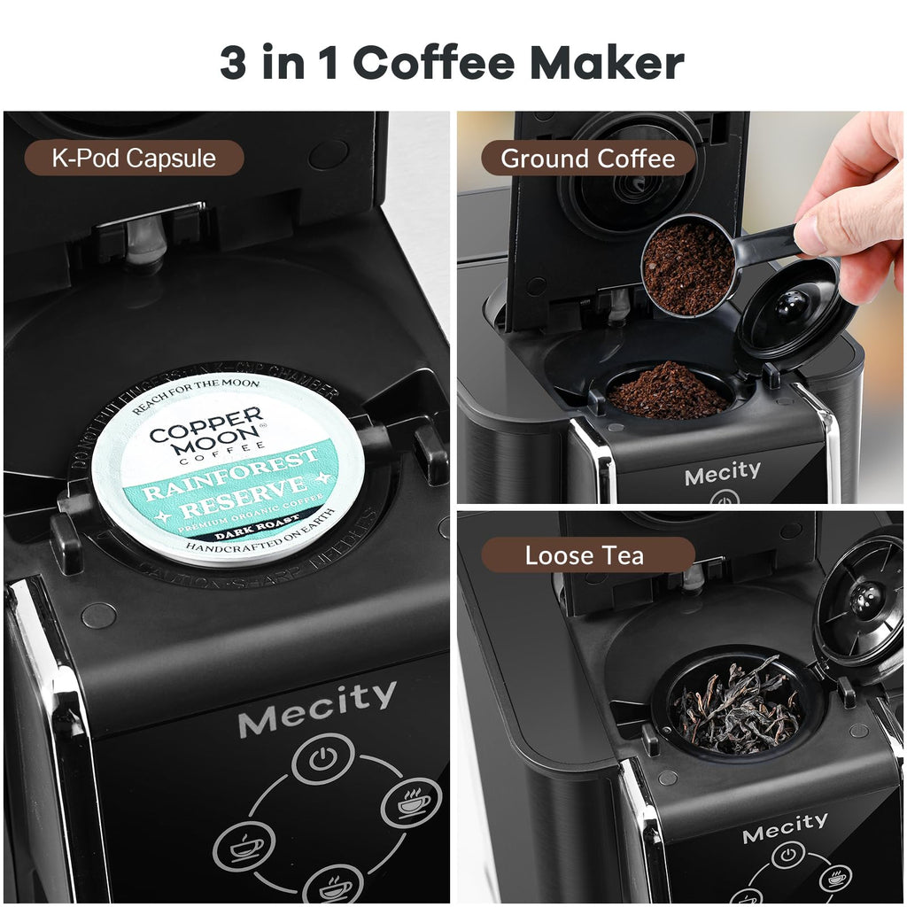 Mecity Pink Coffee Maker 3-in-1 Single Serve Coffee Machine, For Flat Bottom Coffee Capsule, Ground Coffee, 6 to 10 Ounce Cup, Removable 50 Oz Water Reservoir, 120V 1150W