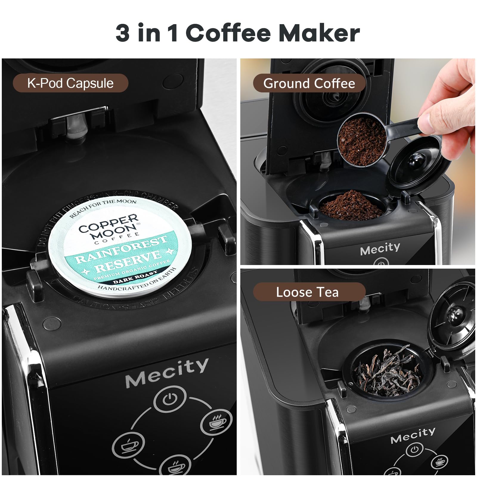 Mecity Pink Coffee Maker 3-in-1 Single Serve Coffee Machine, For Flat Bottom Coffee Capsule, Ground Coffee, 6 to 10 Ounce Cup, Removable 50 Oz Water Reservoir, 120V 1150W