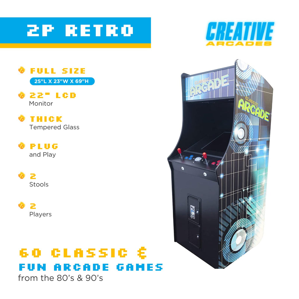Creative Arcades Full Size Stand-Up Commercial Grade Arcade Machine | 412 Games | 22" LCD Screen | 1 Sanwa Joystick | Trackball | 2 Stools Included | 3 Year Warranty