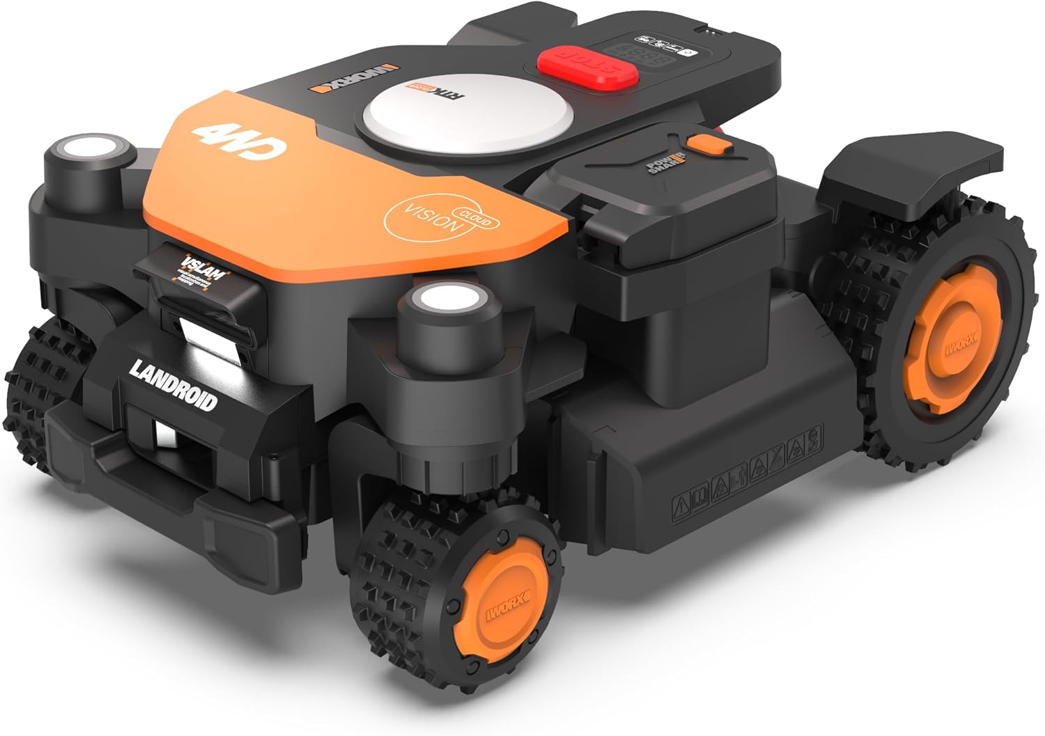 Worx Landroid Vision Cloud 4WD Robot Lawn Mower, No Perimeter Wire Robot Mower for 1 Acre, AI Obstacle Avoidance + RTK Cloud Navigation, 84% Slope, Auto Mapping, App Control, Cut-to-Zero, WR344