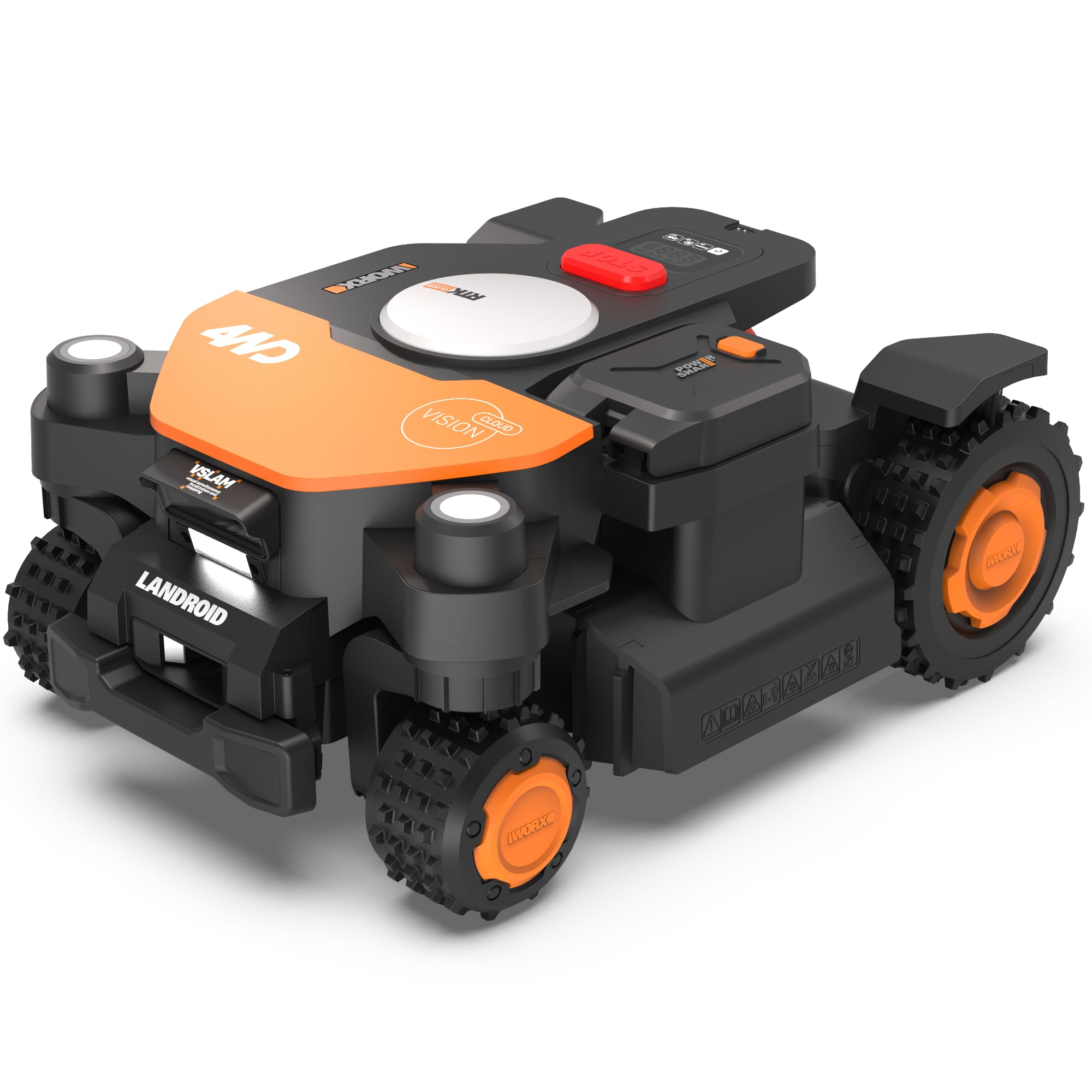 WORX Landroid Vision Cloud Robot Lawn Mower, No Perimeter Wire Robot Mower for 1/4 Acre, AI Obstacle Avoidance and RTK Cloud Navigation, 30% Slope, Auto Mapping, App Control, WR310