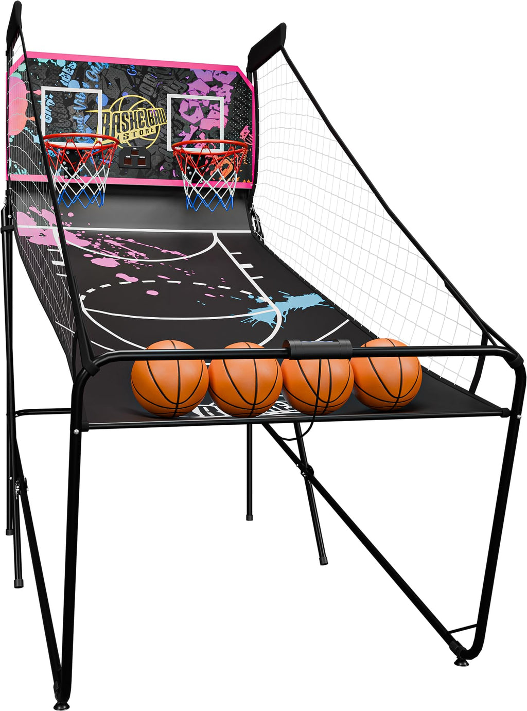 JupiterForce Foldable Indoor Basketball Arcade Game, Electronic Dual Shot Basketball Hoop Arcade Game Machine with 4 Balls and LED Scoring for 2 Players Home Play, Adults