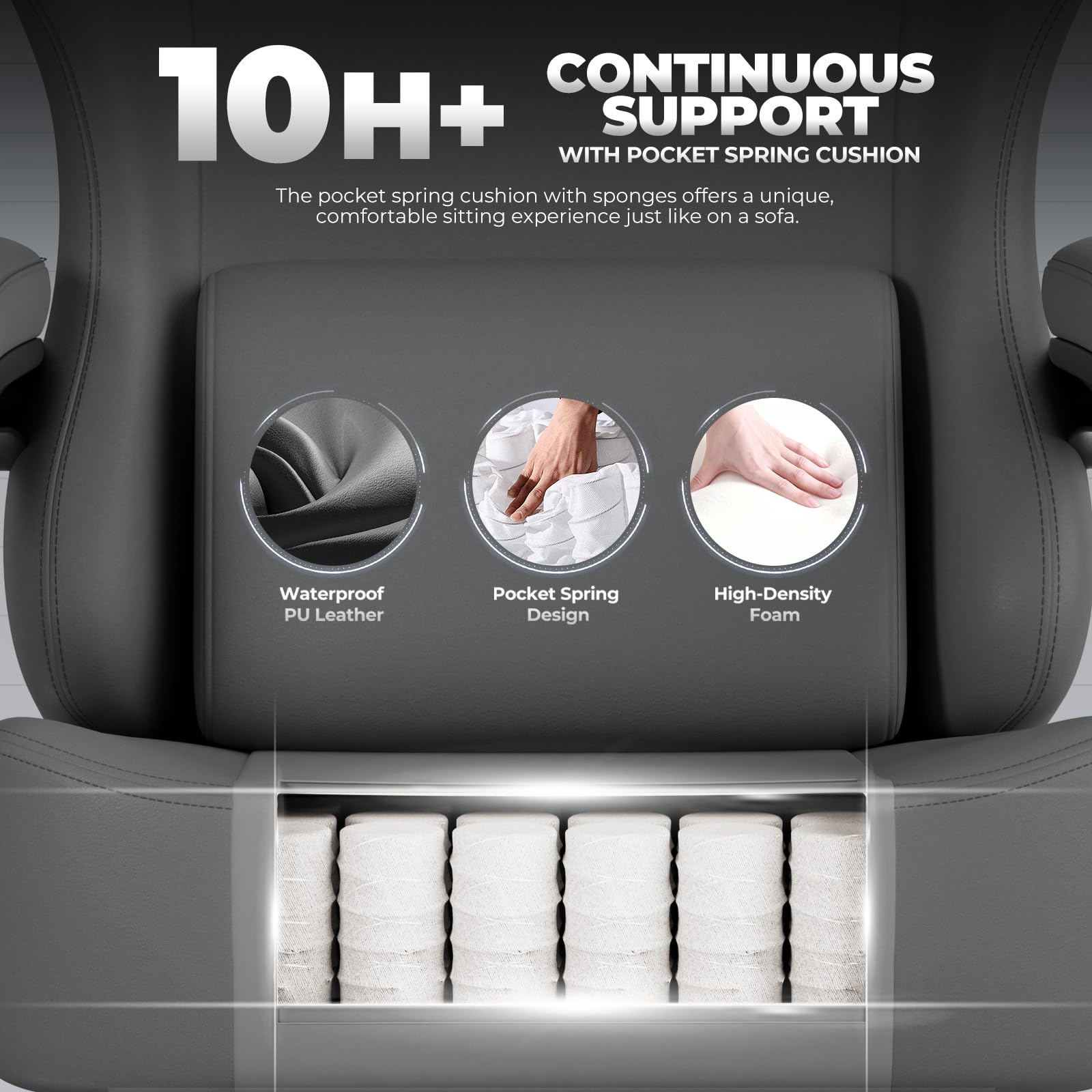 GTPLAYER Gaming Chair with Pocket Spring Cushion, Big and Tall Gamings Chairs 350LBS High Back Computer Chair with Footrest for Adults Lumbar Support Swivel Game Chair for Office,Leather Black-Massage
