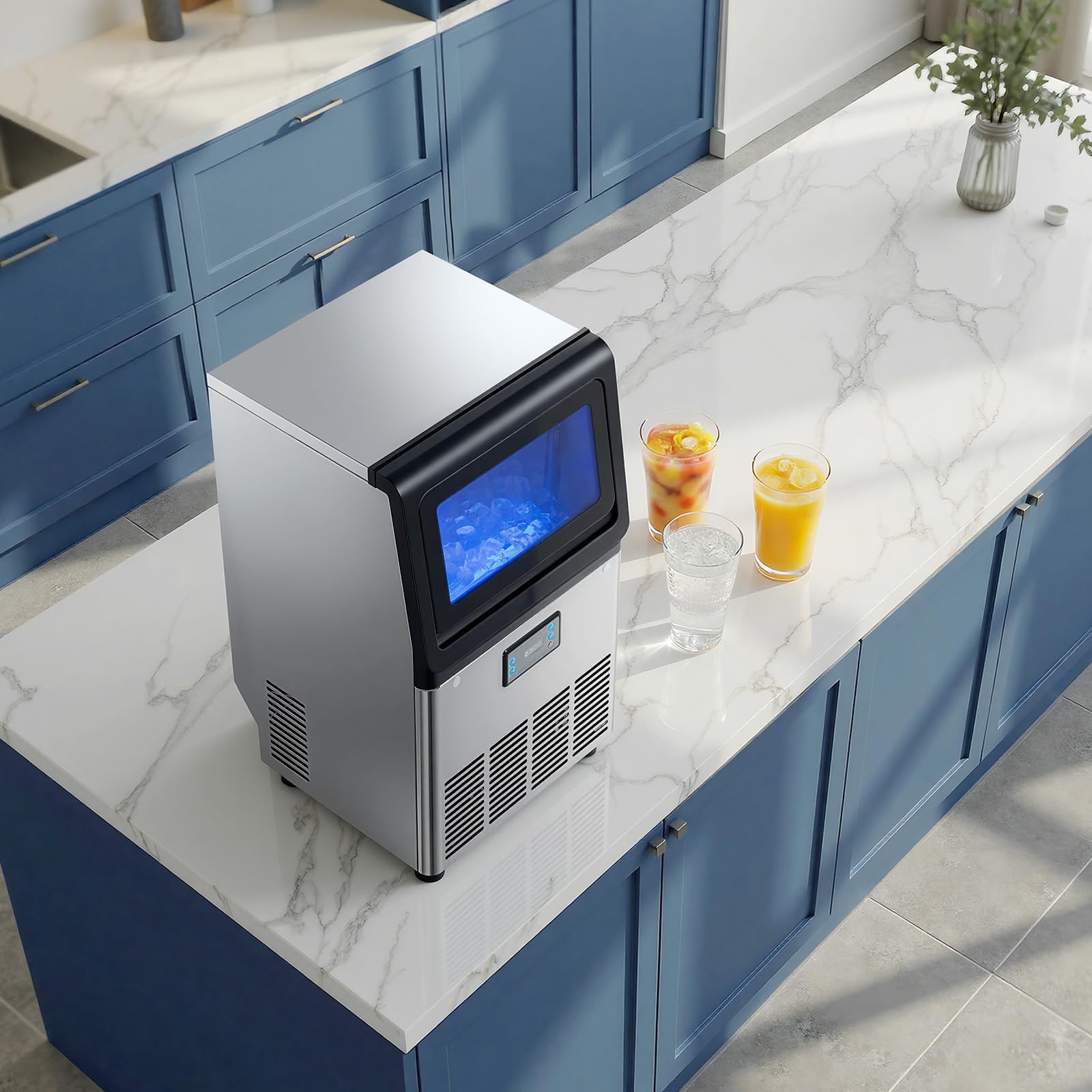 VEVOR Commercial Ice Maker Machine, 100 lbs/24h with 30-35 lbs Storage, Bullet Ice,Built-in/Freestanding/Under Counter, Stainless Steel Ice Maker with LED Display for Home Bar Restaurant
