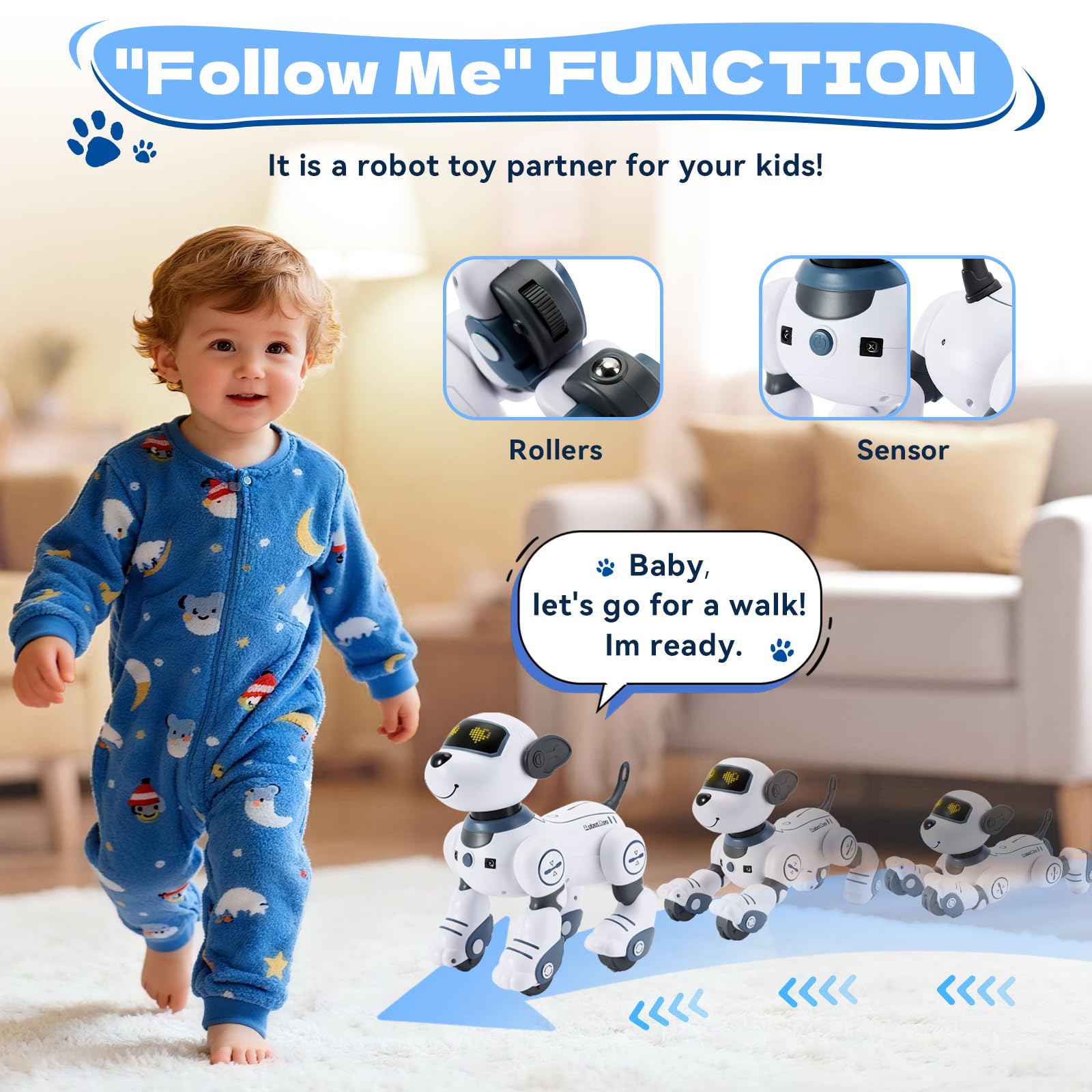 Robot Dog for Kids Robot Dog Remote Control Toy Interactive Robot Pet Robotics Toys Intelligent Robo Dog Programmable Sing & Dance Design Birthday Gifts Kids Age 3 5 4-6 Year, Blue