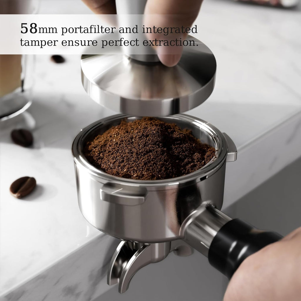 Kismile Espresso Machine with Grinder, 20 Bar Expresso Coffee Machines with Milk Frother, 58mm Expresso Machines for Home, Perfect for Cappuccino & Latte, Brushed Silver